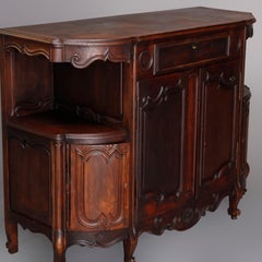 Antique French Louis XVI Carved Walnut and Oak Demilune Server, 19th Century