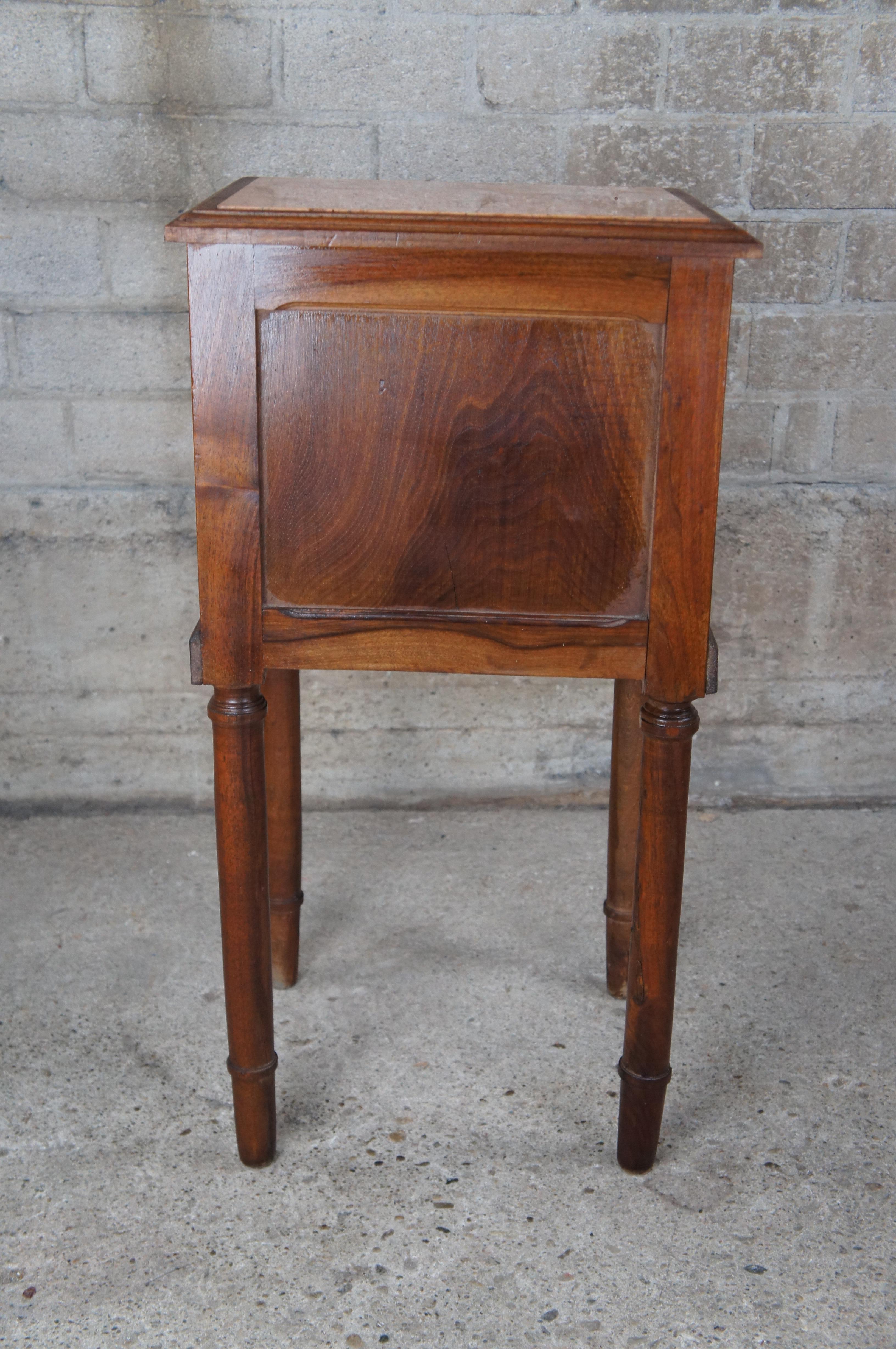 Antique French Louis XVI Carved Walnut Travertine Top Bedside Table Nightstand 4