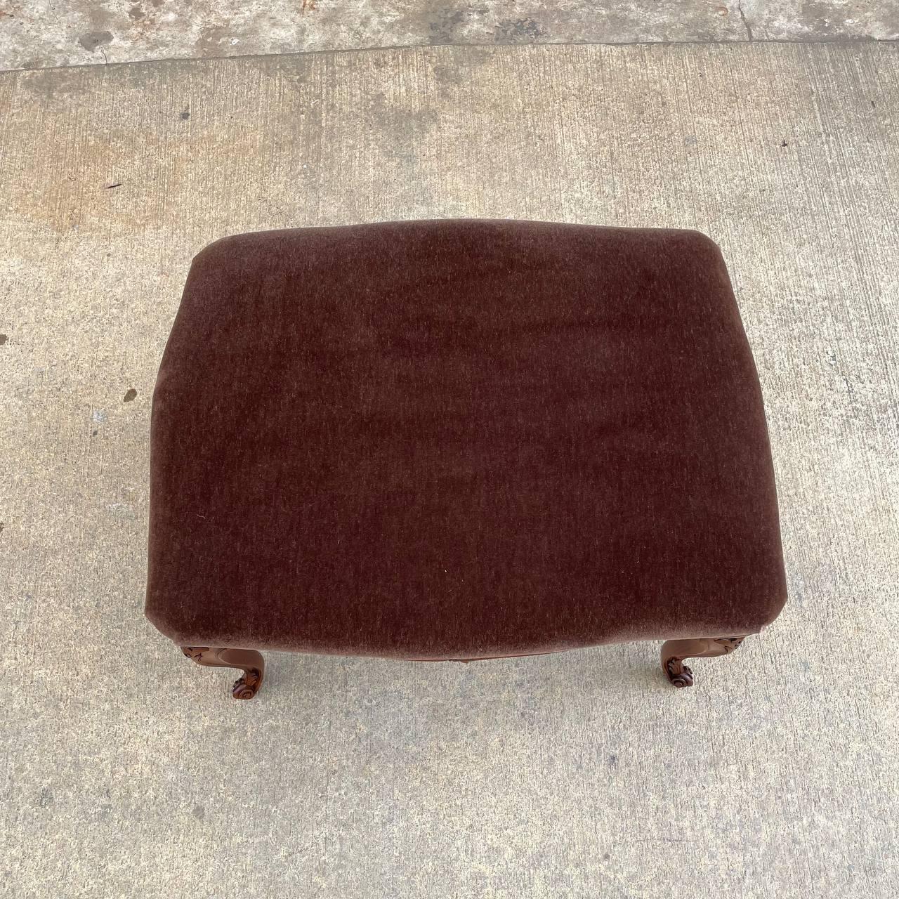 Early 20th Century Antique French Louis XVI Carved Wood & Mohair Stool For Sale