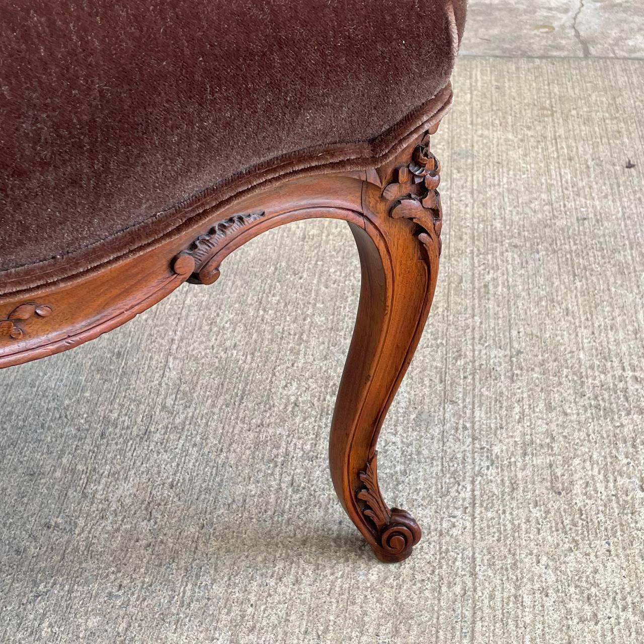 Antique French Louis XVI Carved Wood & Mohair Stool For Sale 1