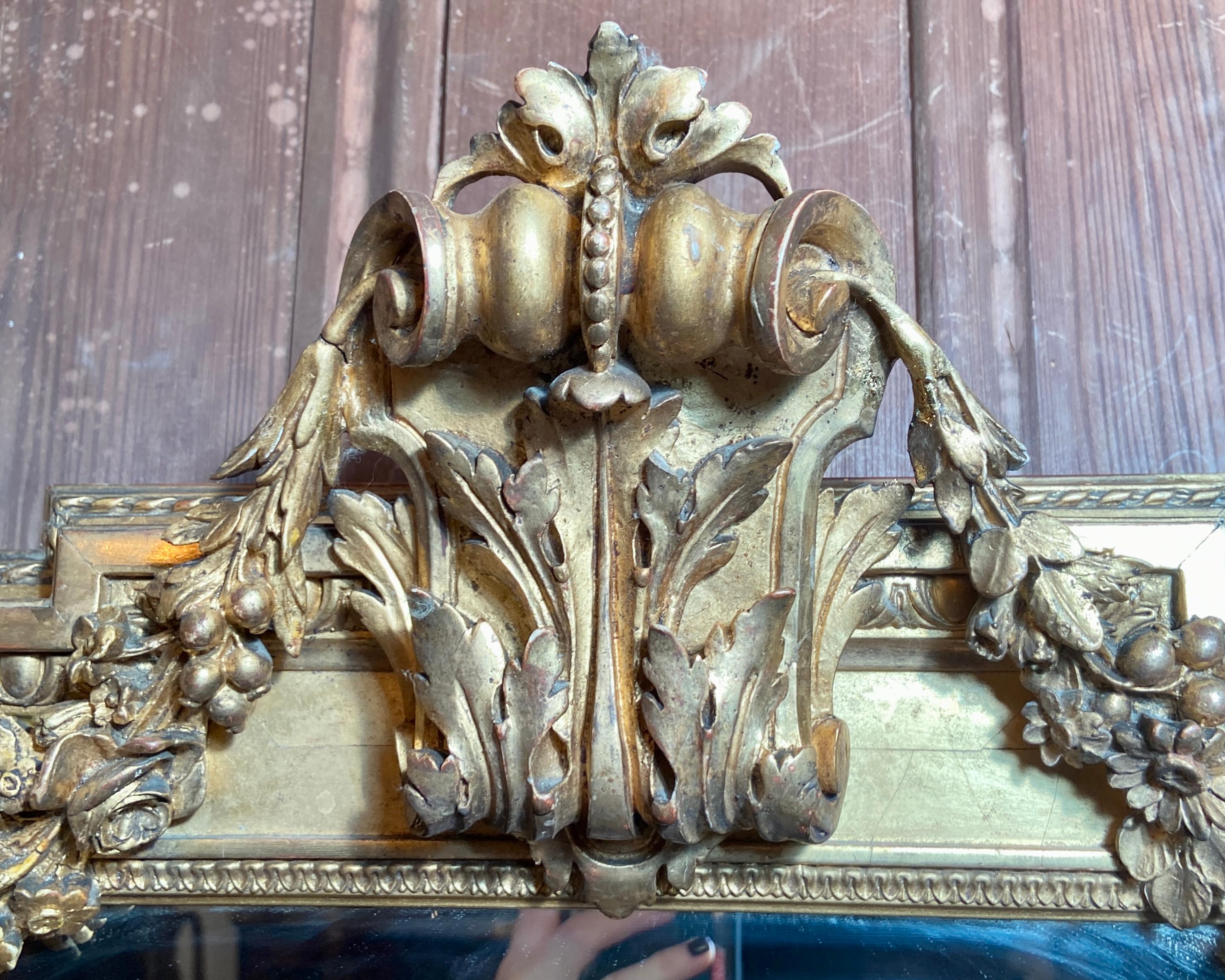 Antique French Louis XVI Carved Wood with Gold-Leaf Mirror, Circa 1885-1895 In Good Condition In New Orleans, LA