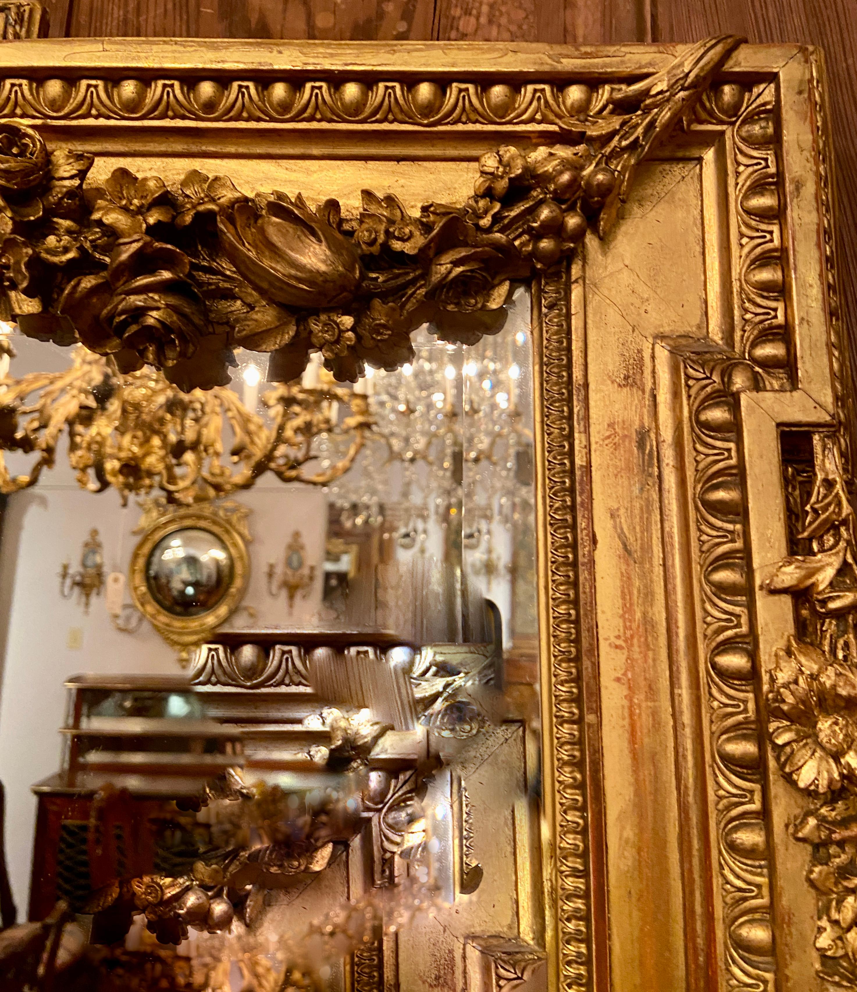 19th Century Antique French Louis XVI Carved Wood with Gold-Leaf Mirror, Circa 1885-1895