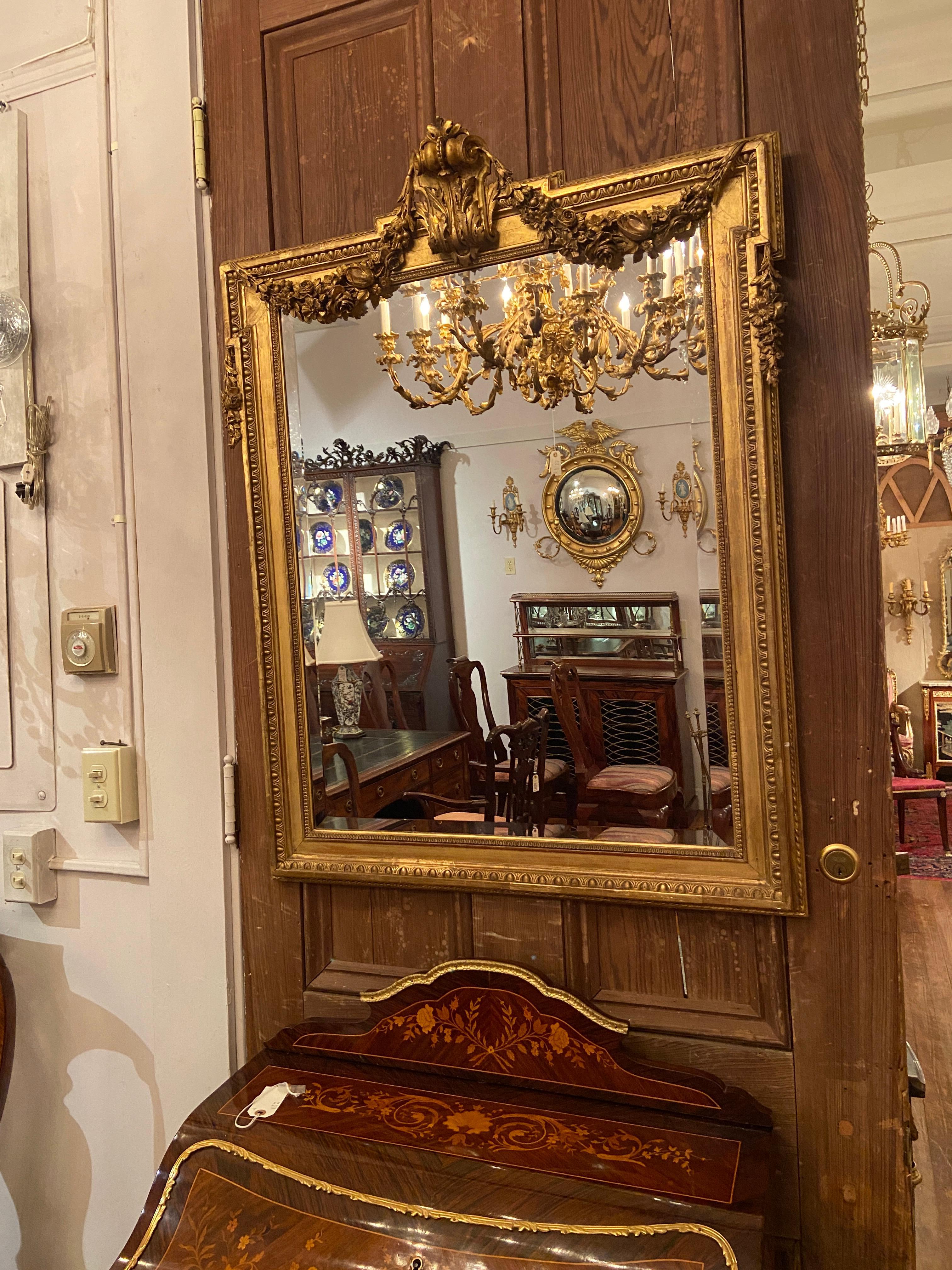 Antique French Louis XVI Carved Wood with Gold-Leaf Mirror, Circa 1885-1895 3