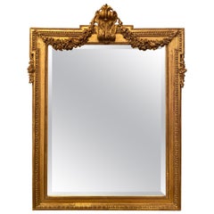 Antique French Louis XVI Carved Wood with Gold-Leaf Mirror, Circa 1885-1895