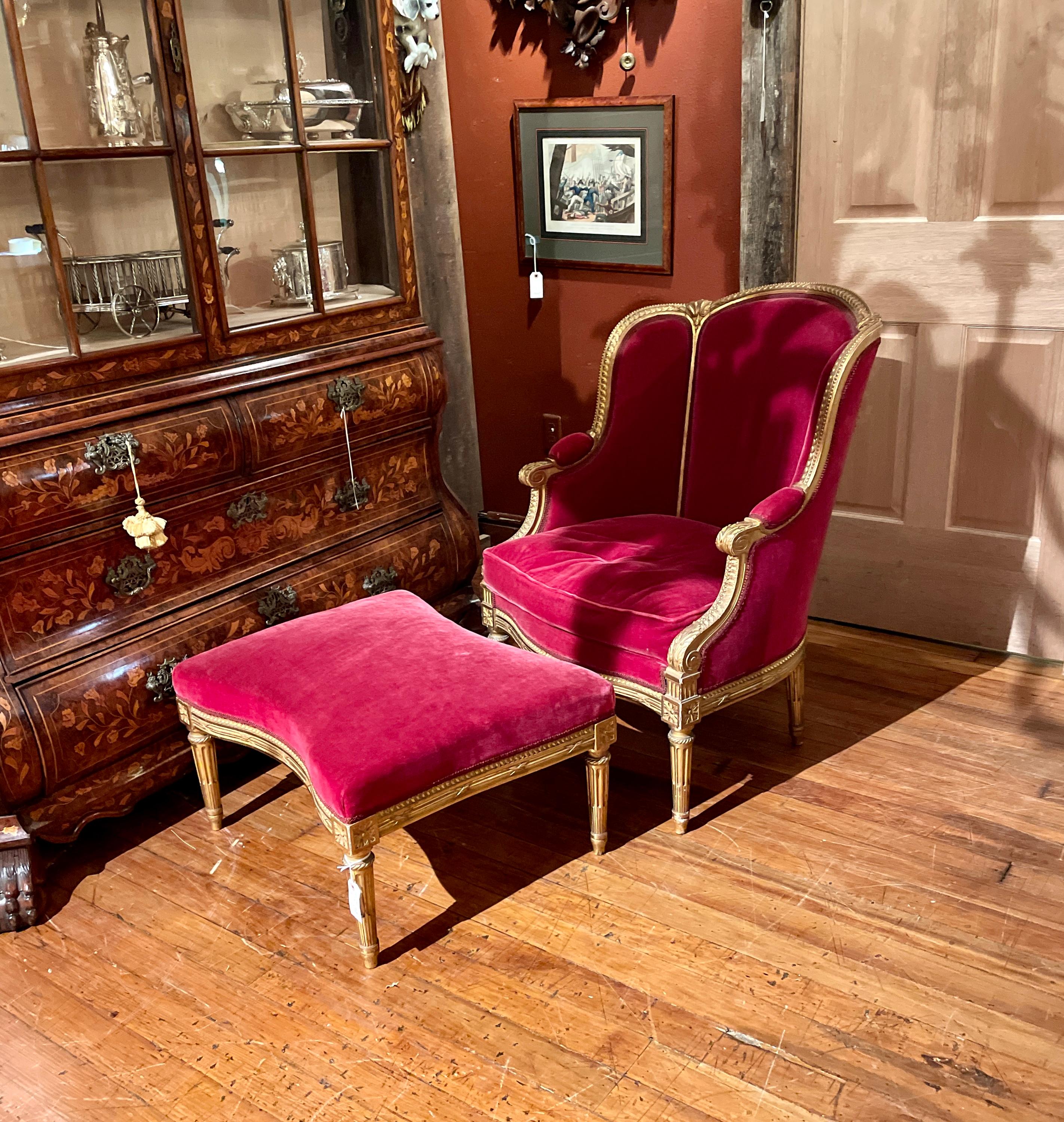 Upholstery Antique French Louis XVI Chaise Lounge and Ottoman, circa 1890 For Sale