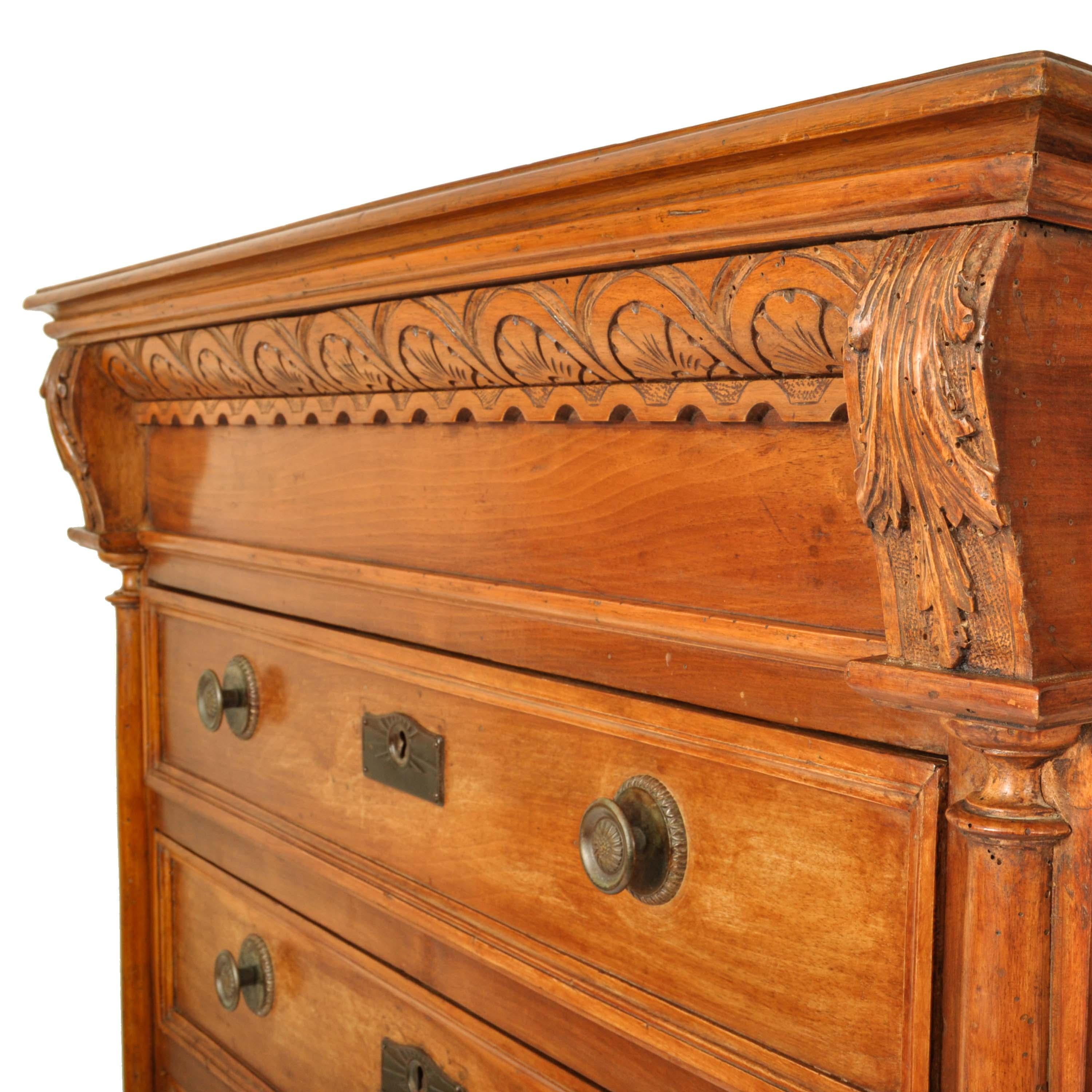 Antique French Louis XVI Cherry Semainier Seven Drawer Carved Chest Dresser 1880 6