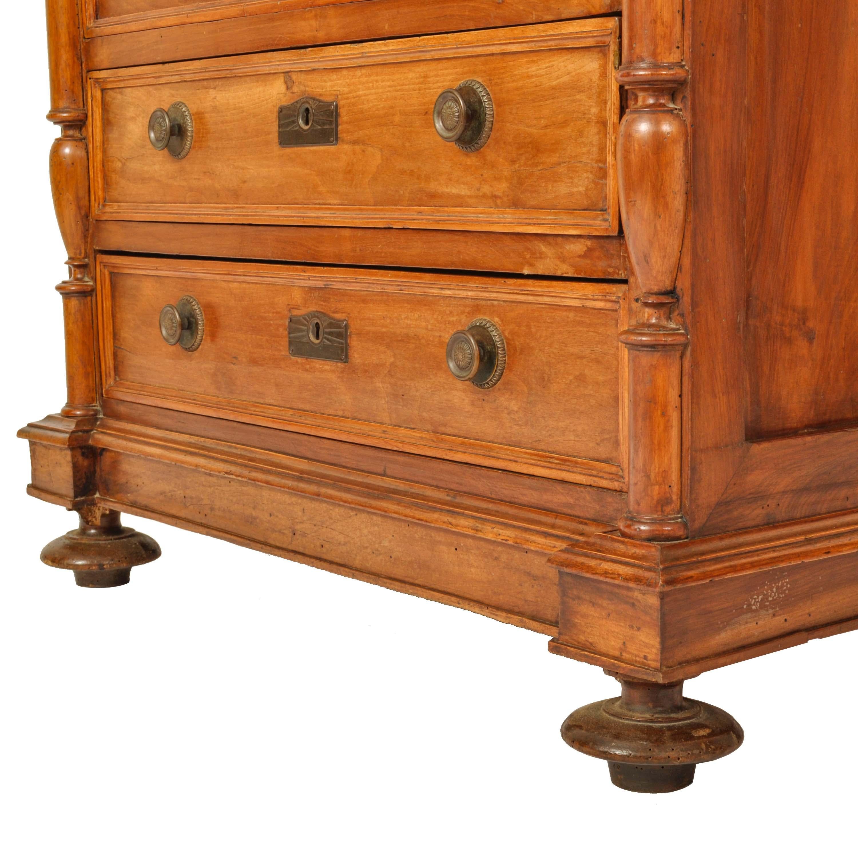 Antique French Louis XVI Cherry Semainier Seven Drawer Carved Chest Dresser 1880 7