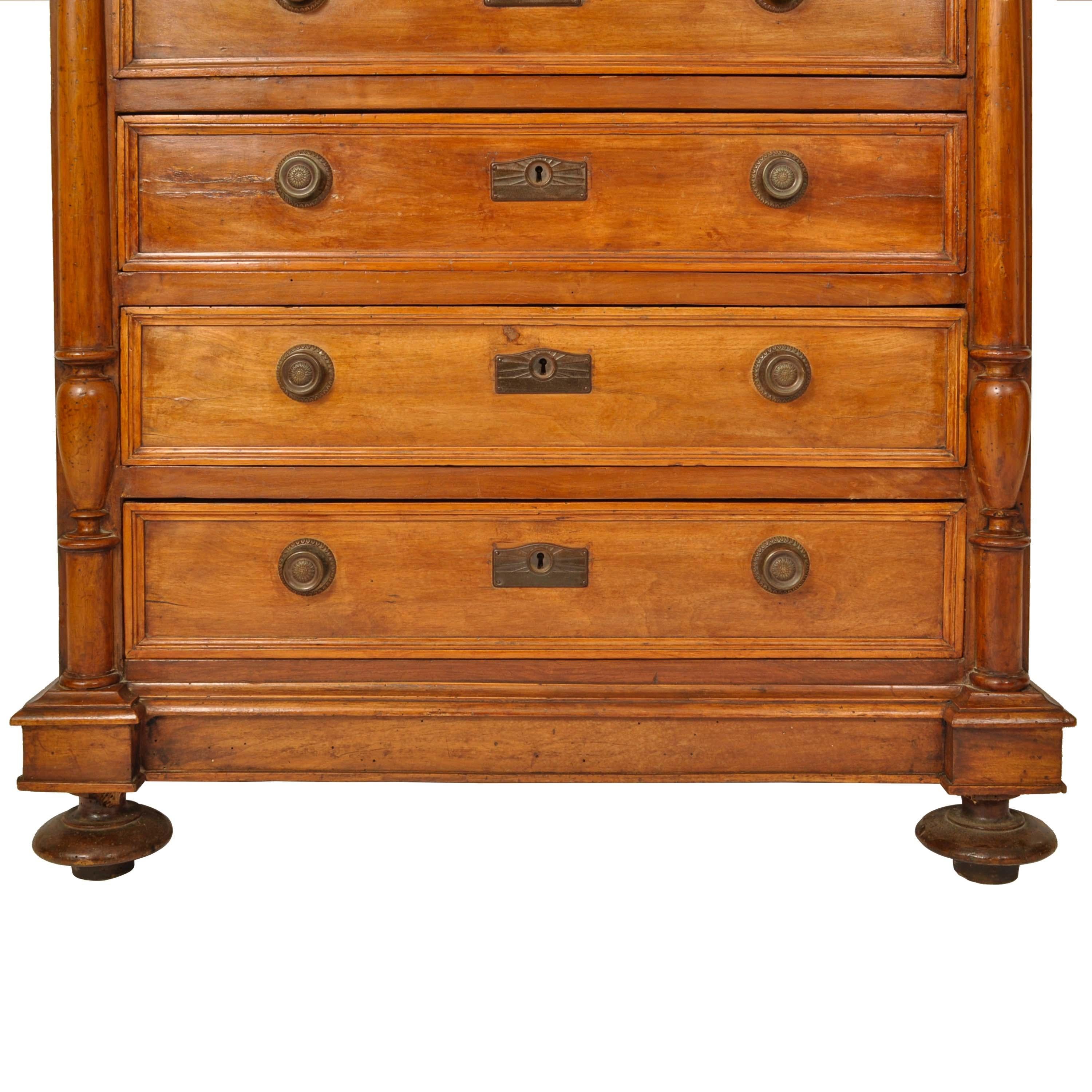 Antique French Louis XVI Cherry Semainier Seven Drawer Carved Chest Dresser 1880 4