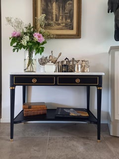 Antique French Louis XVI Chest Console, Bronze & Carrara Marble Top