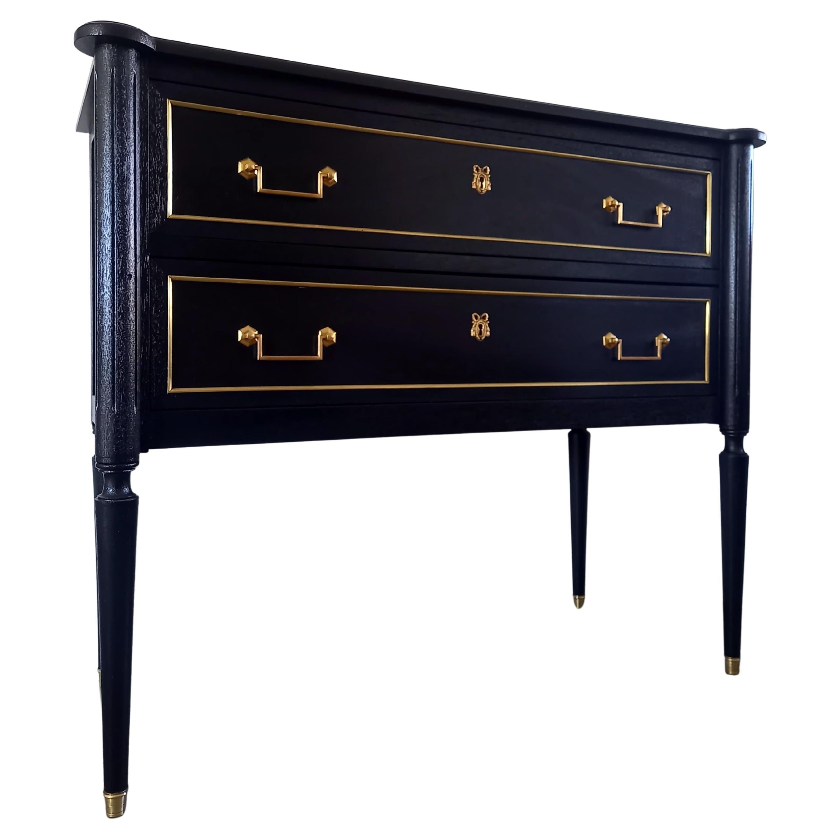 Antique French Louis XVI Chest of Drawers Commode, Bronze and Brass For Sale