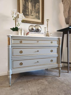 Antique French, Louis XVI Chest of Drawers Commode, Carrara Marble & Bronze