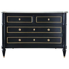 Antique French, Louis XVI Chest of Drawers Commode, Carrara Marble & Bronze