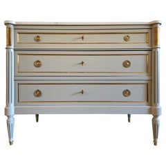 Antique French, Louis XVI Chest of Drawers Commode, Carrara Marble 
Bronze