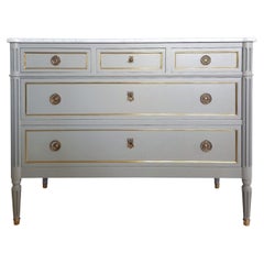 Antique French, Louis XVI Chest of Drawers Commode, Carrara Marble & Bronze