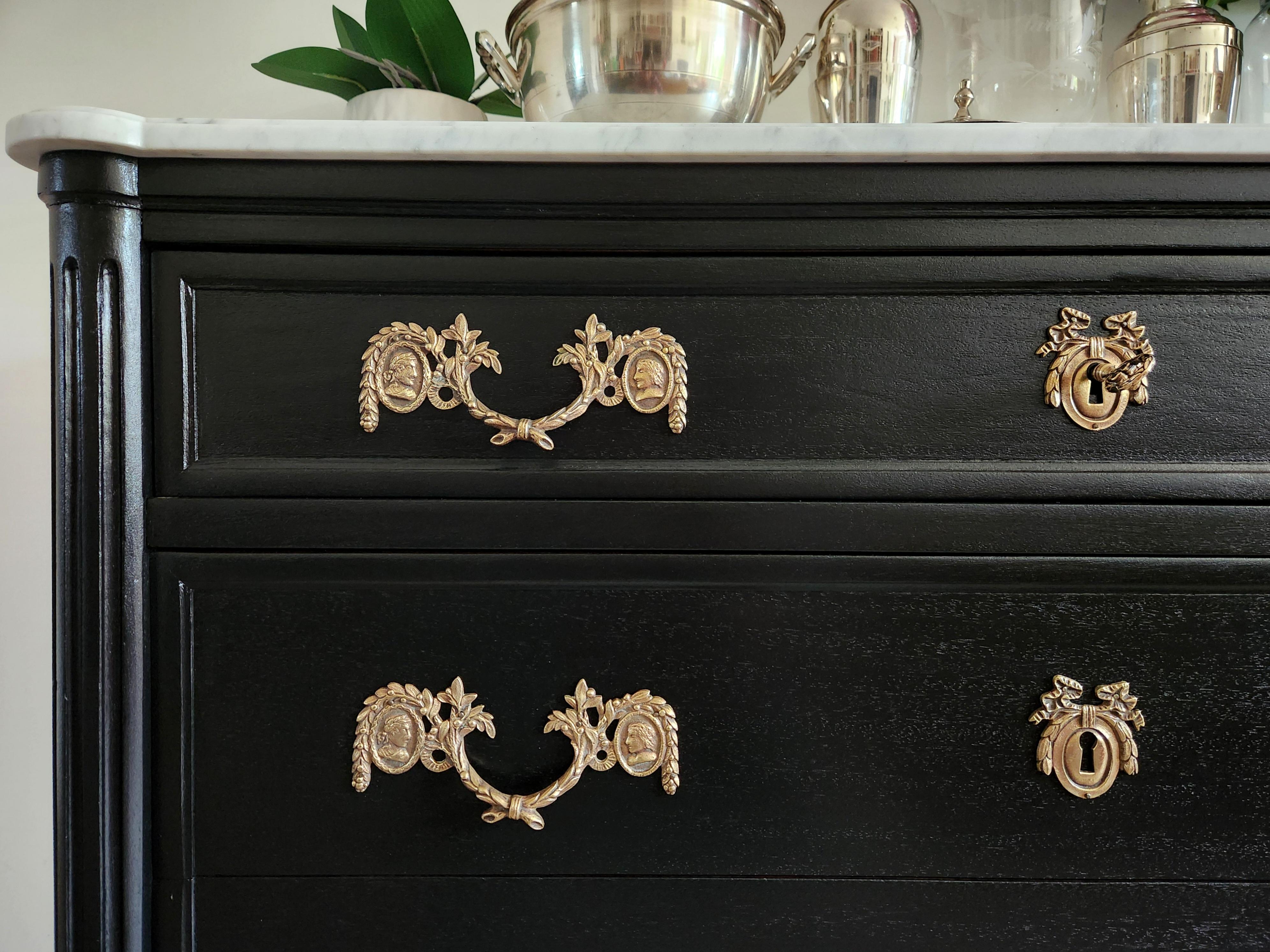 Antique French, Louis XVI Chest of Drawers Commode, Carrara Marble For Sale 7