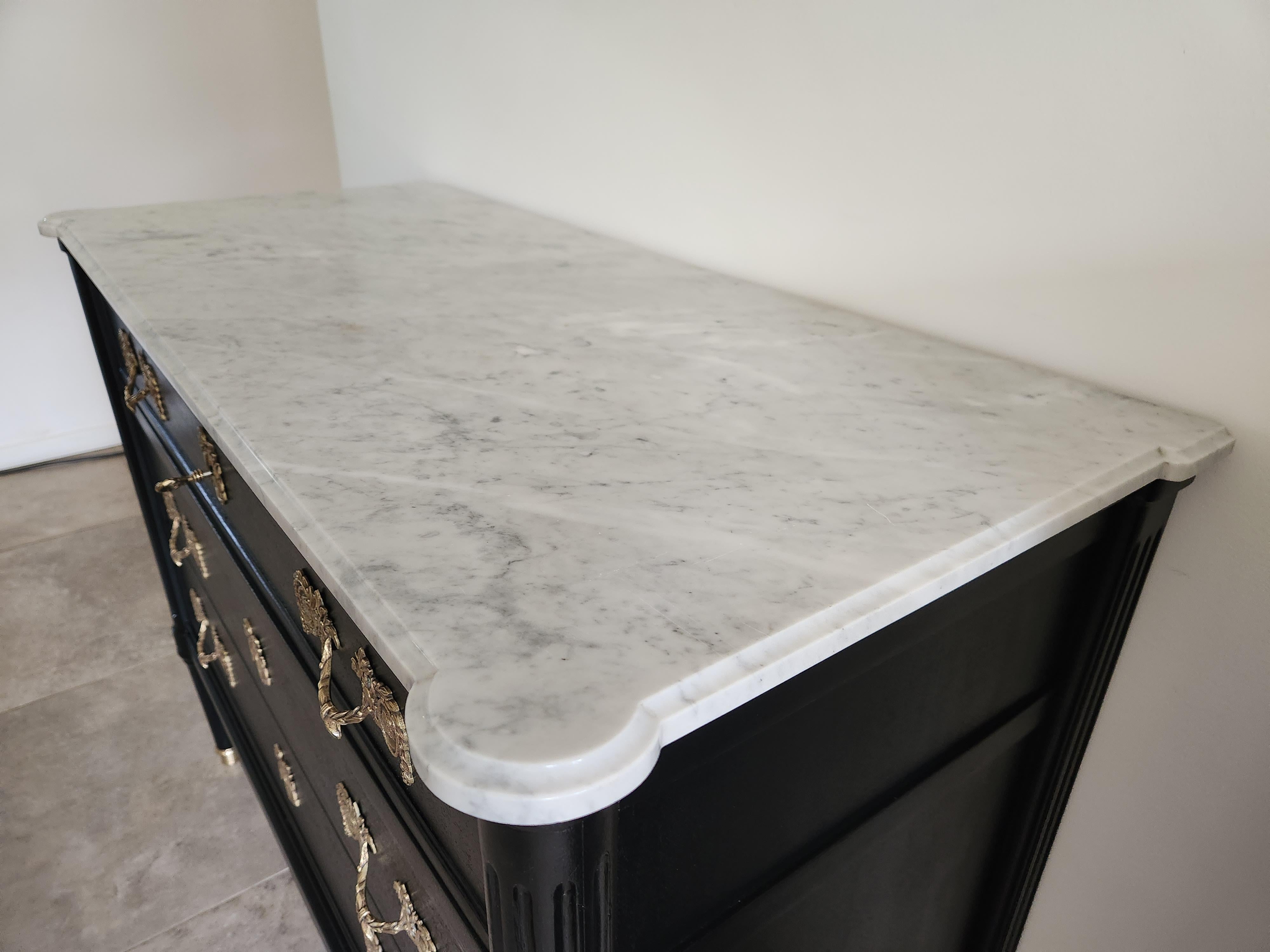 Antique French, Louis XVI Chest of Drawers Commode, Carrara Marble For Sale 8