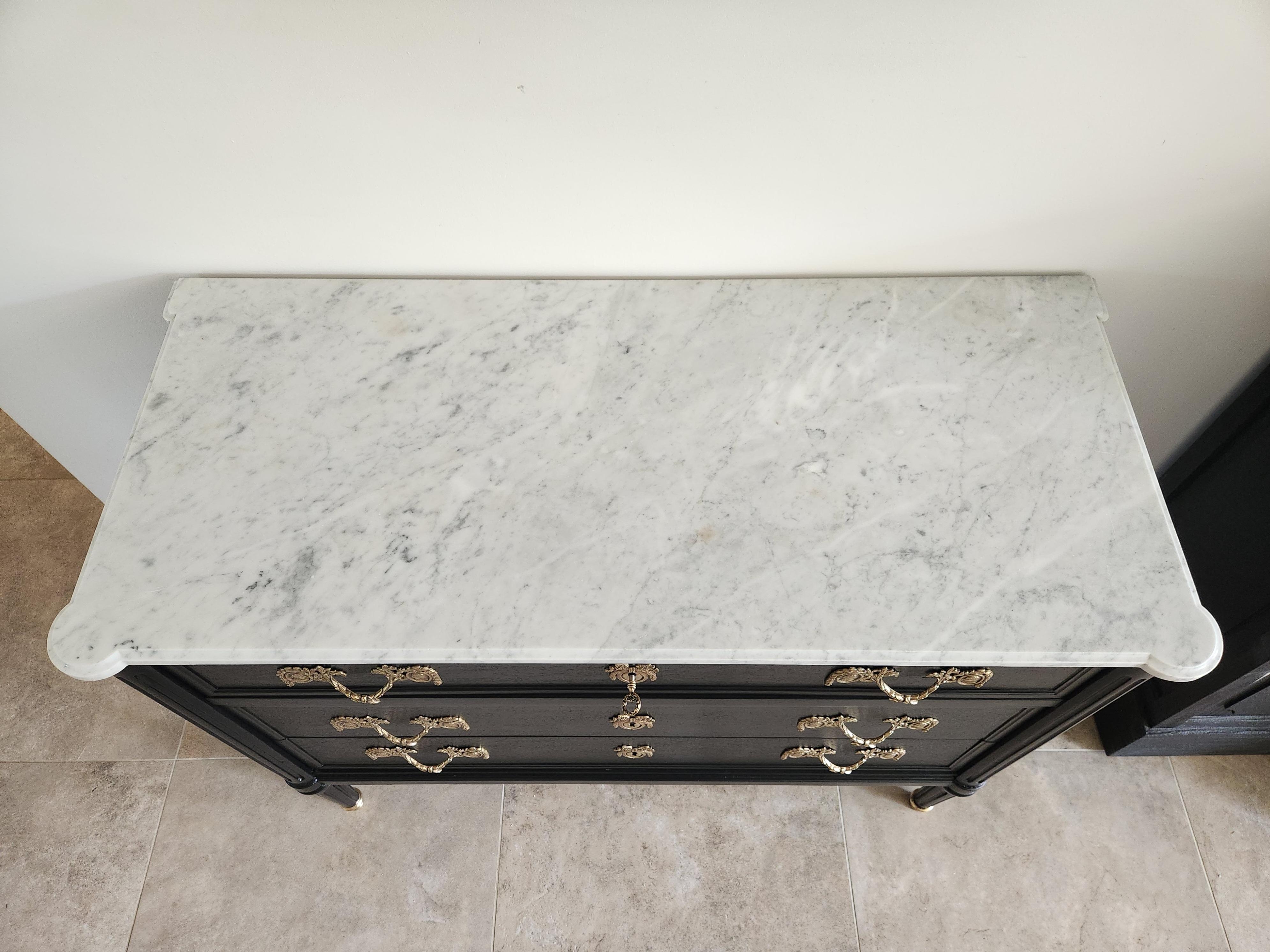 Antique French, Louis XVI Chest of Drawers Commode, Carrara Marble For Sale 9