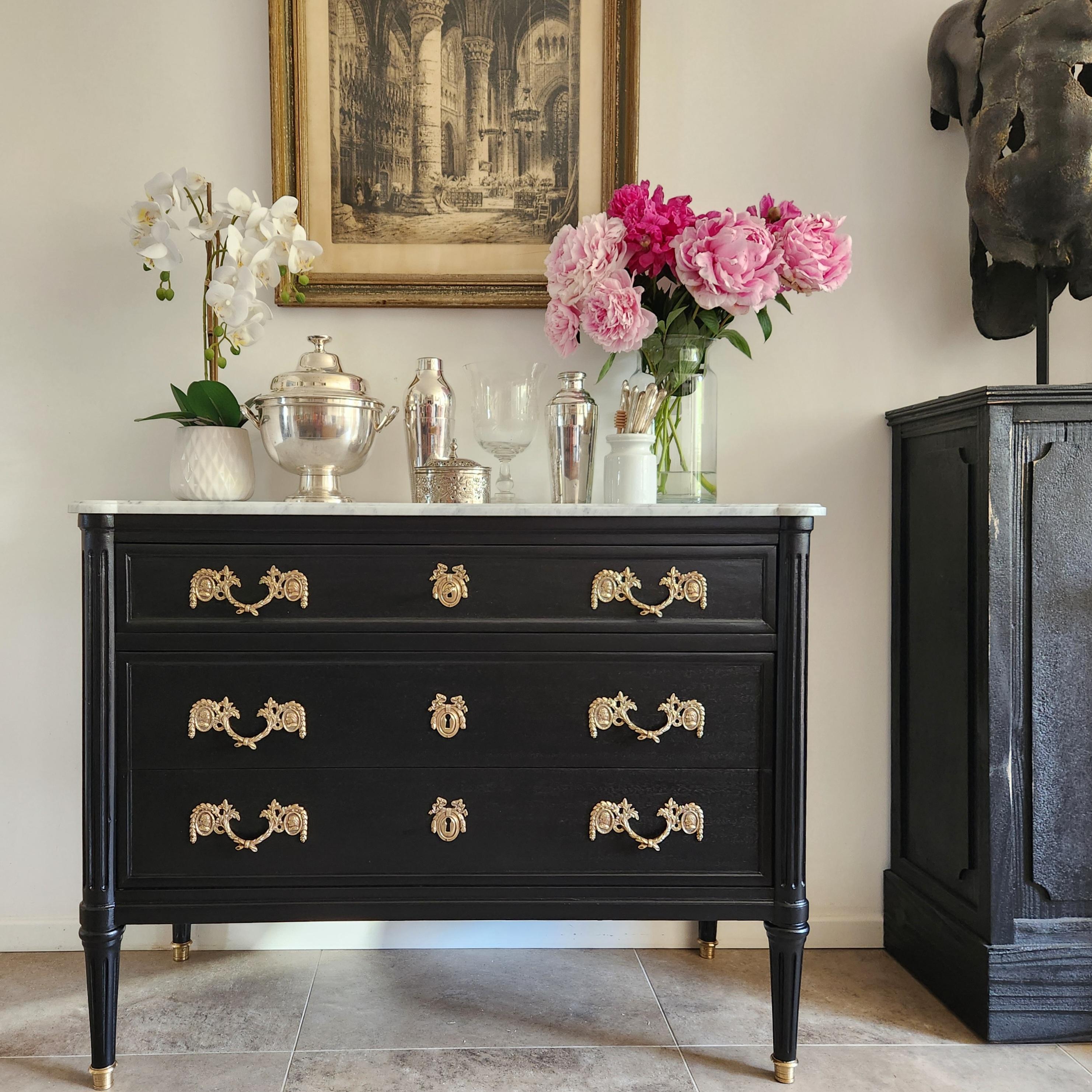 Antique French, Louis XVI Chest of Drawers Commode, Carrara Marble For Sale 11