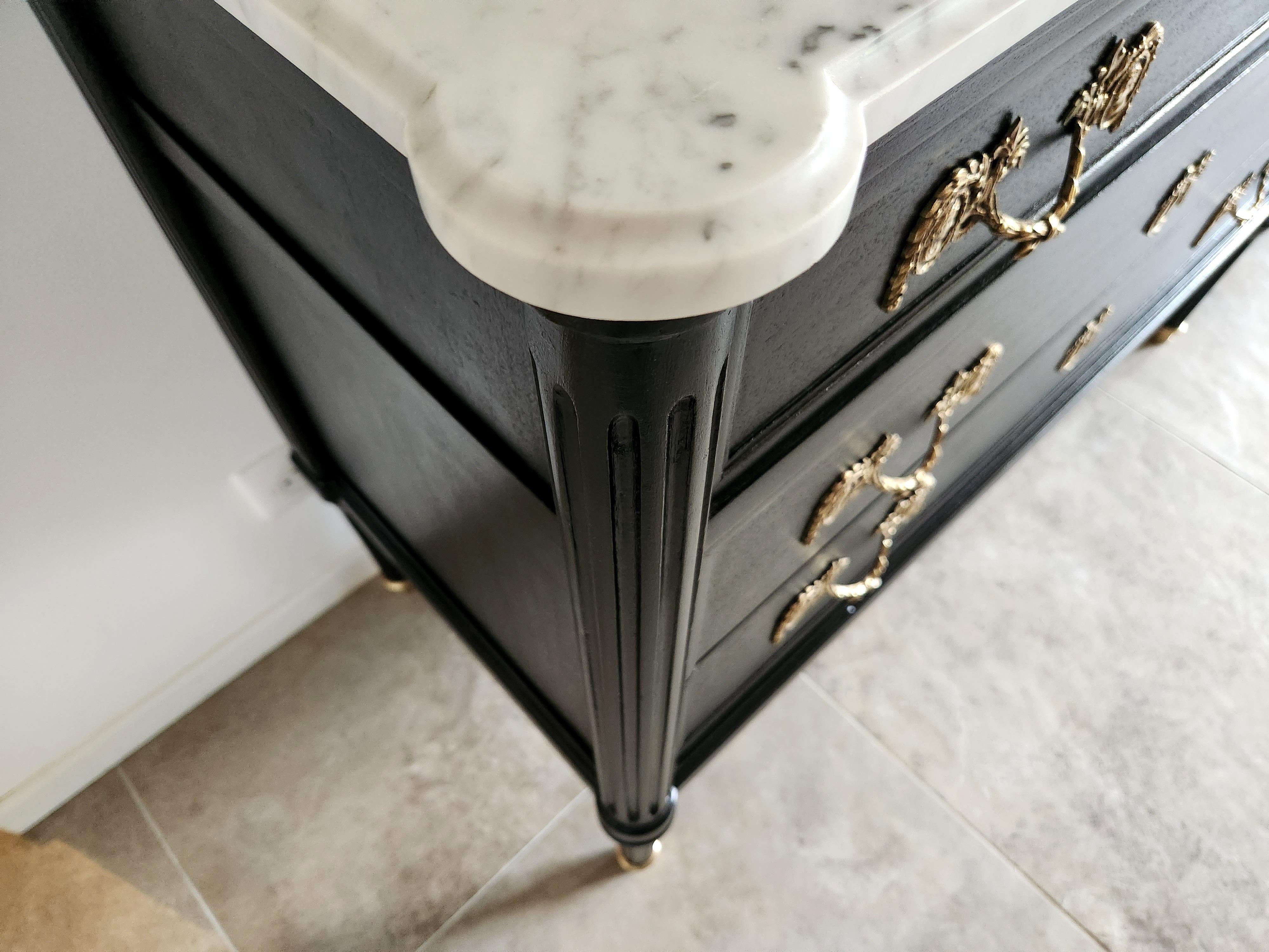 19th Century Antique French, Louis XVI Chest of Drawers Commode, Carrara Marble For Sale