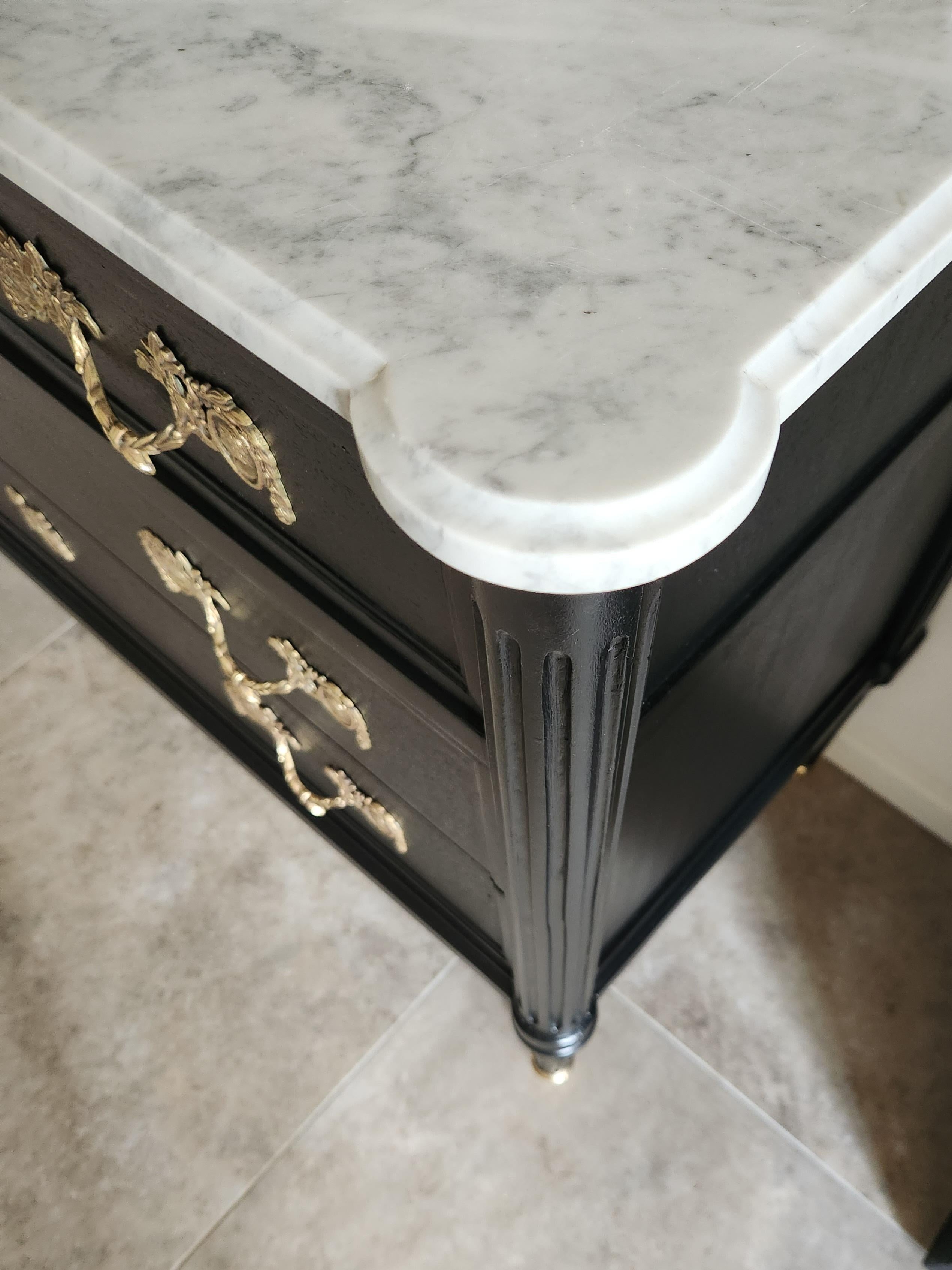 Antique French, Louis XVI Chest of Drawers Commode, Carrara Marble For Sale 1