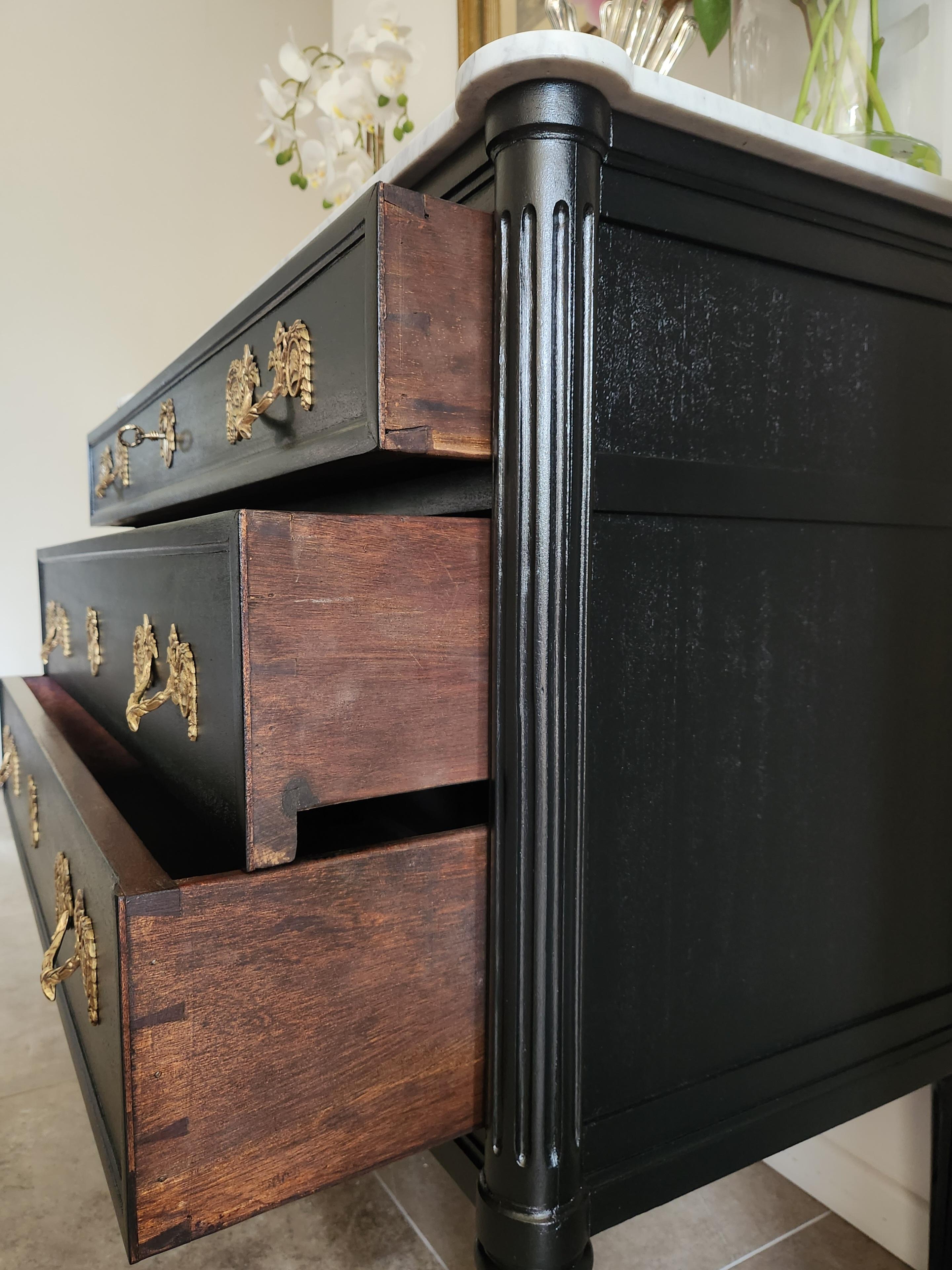 Antique French, Louis XVI Chest of Drawers Commode, Carrara Marble For Sale 4