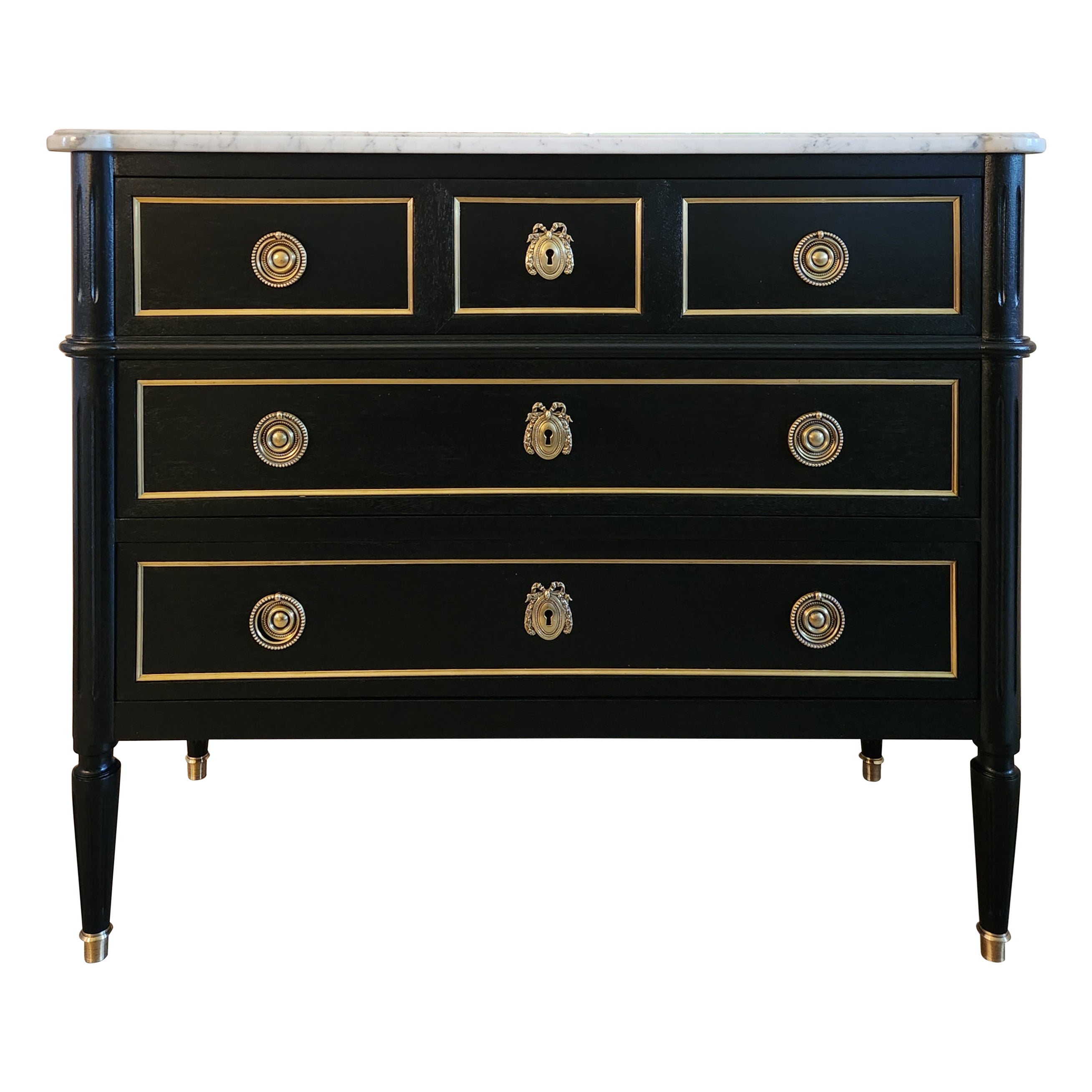 Ancienne commode française Louis XVI à tiroirs, marbre de Carrare