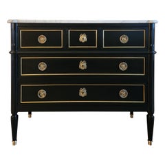 Ancienne commode française Louis XVI à tiroirs, marbre de Carrare