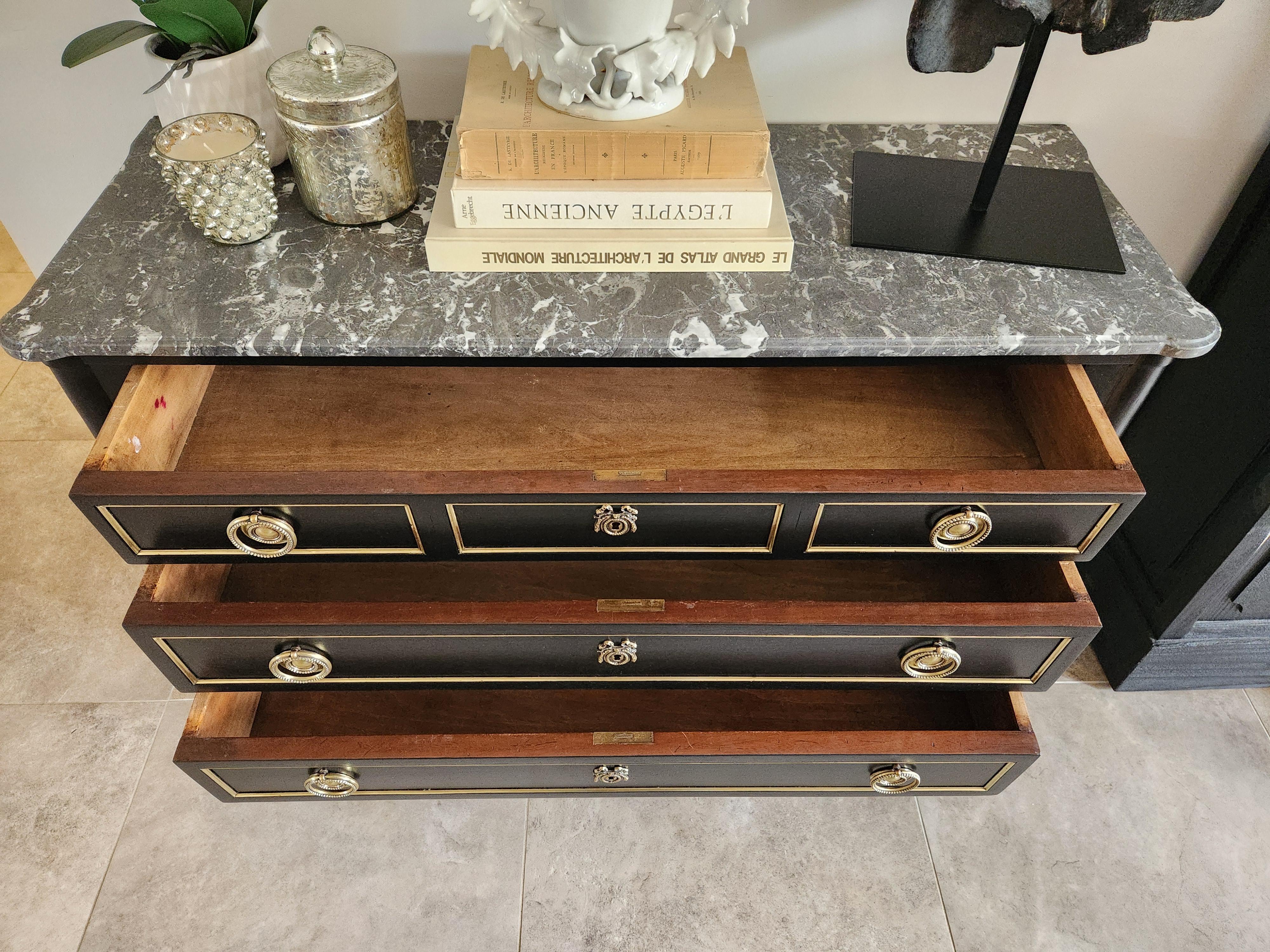 Antique French Louis XVI Chest of Drawers Commode Marble, Bronze & Brass For Sale 3
