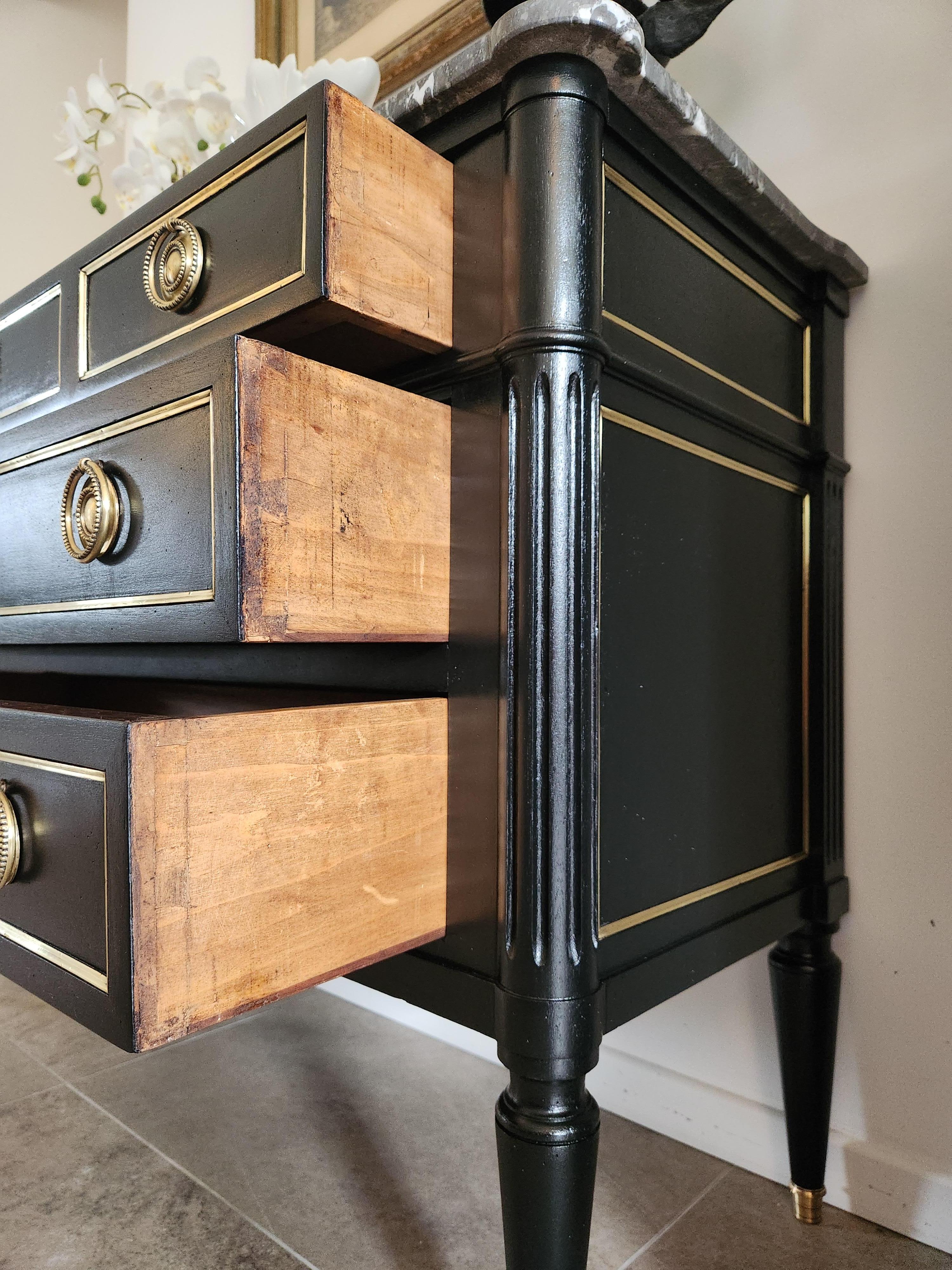 Antique French Louis XVI Chest of Drawers Commode Marble, Bronze & Brass For Sale 4