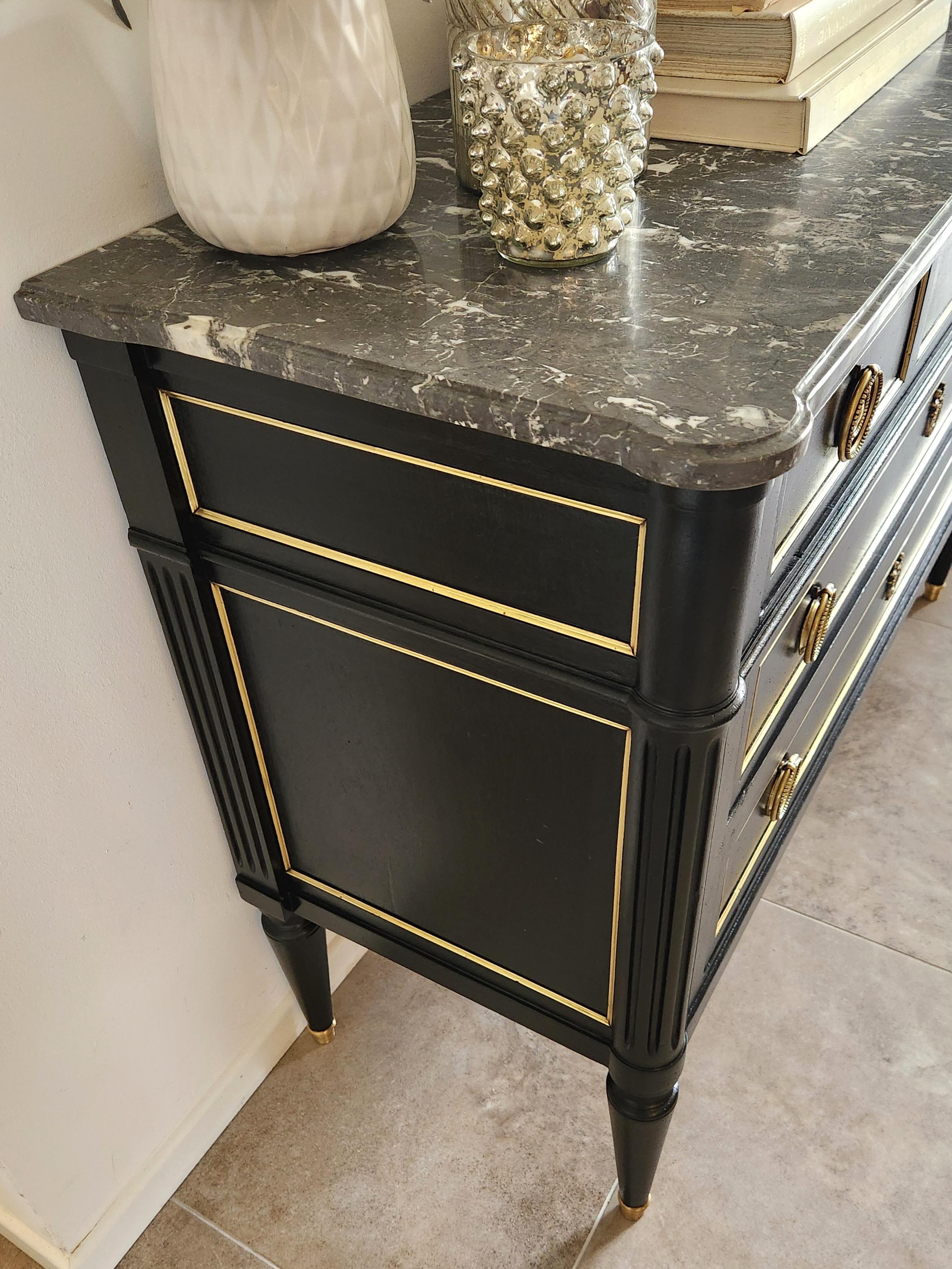 Antique French Louis XVI Chest of Drawers Commode Marble, Bronze & Brass For Sale 5