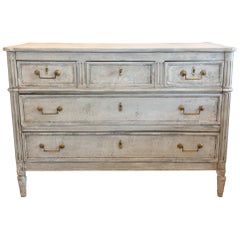 Antique French Louis XVI Chest of Drawers in Distressed Greige Finish