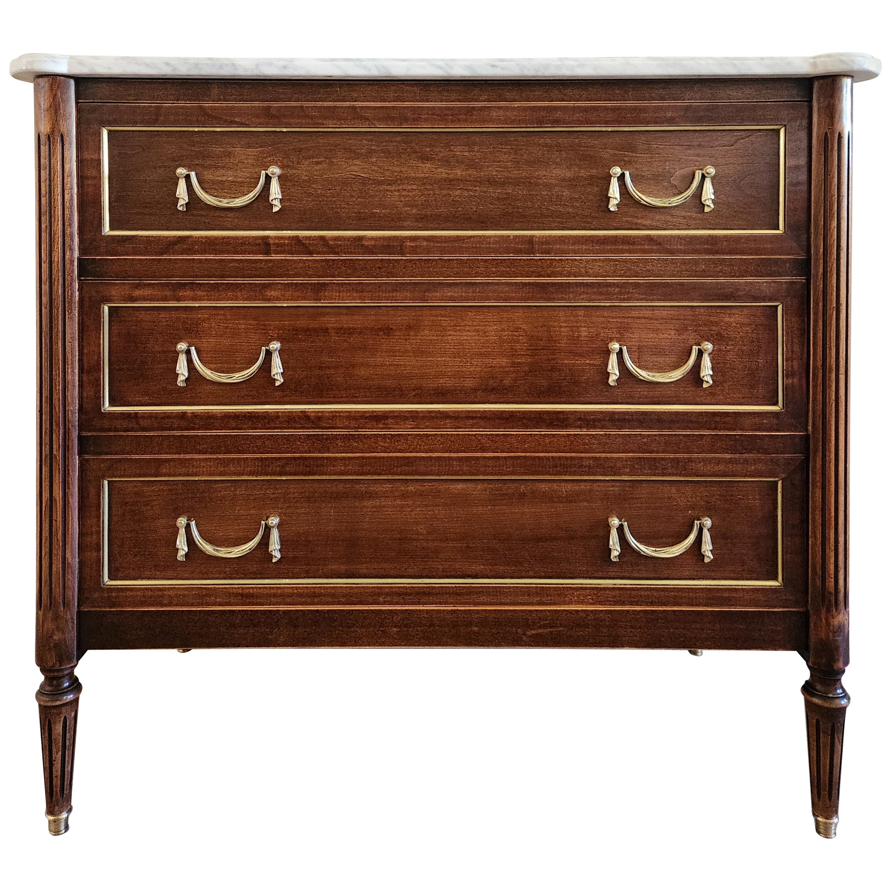 Antique Commode française Louis XVI, marbre de Carrare et bronze