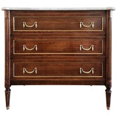 Antique French Louis XVI Kommode Kommode, Carrara Marmor & Bronze
