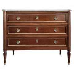 Antique French Louis XVI Commode Chest Of Drawers, Carrara Marble & Bronze