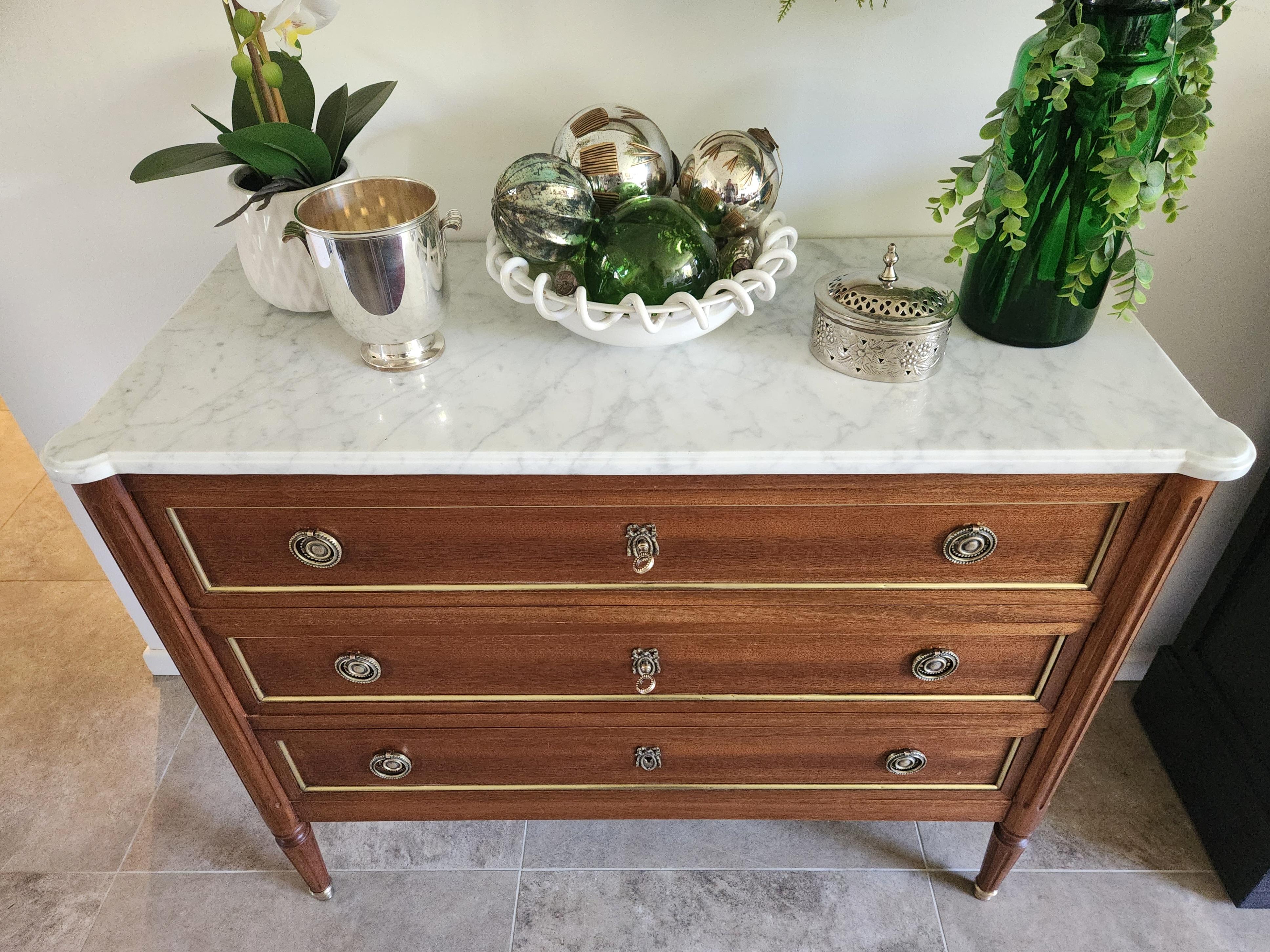 Antique French Louis XVI Commode Chest Of Drawers, Marble & Bronze For Sale 6