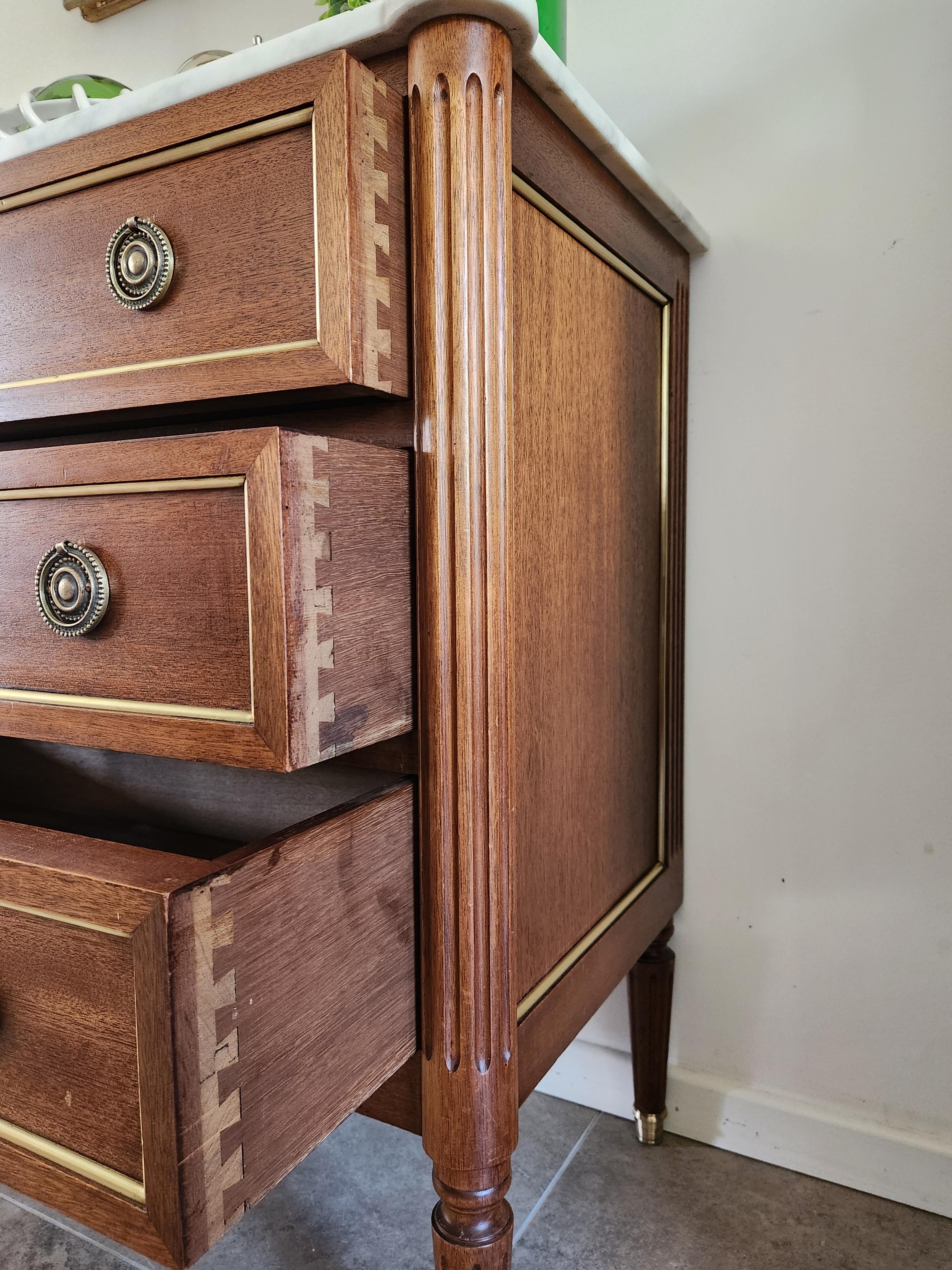 Antique French Louis XVI Commode Chest Of Drawers, Marble & Bronze For Sale 1