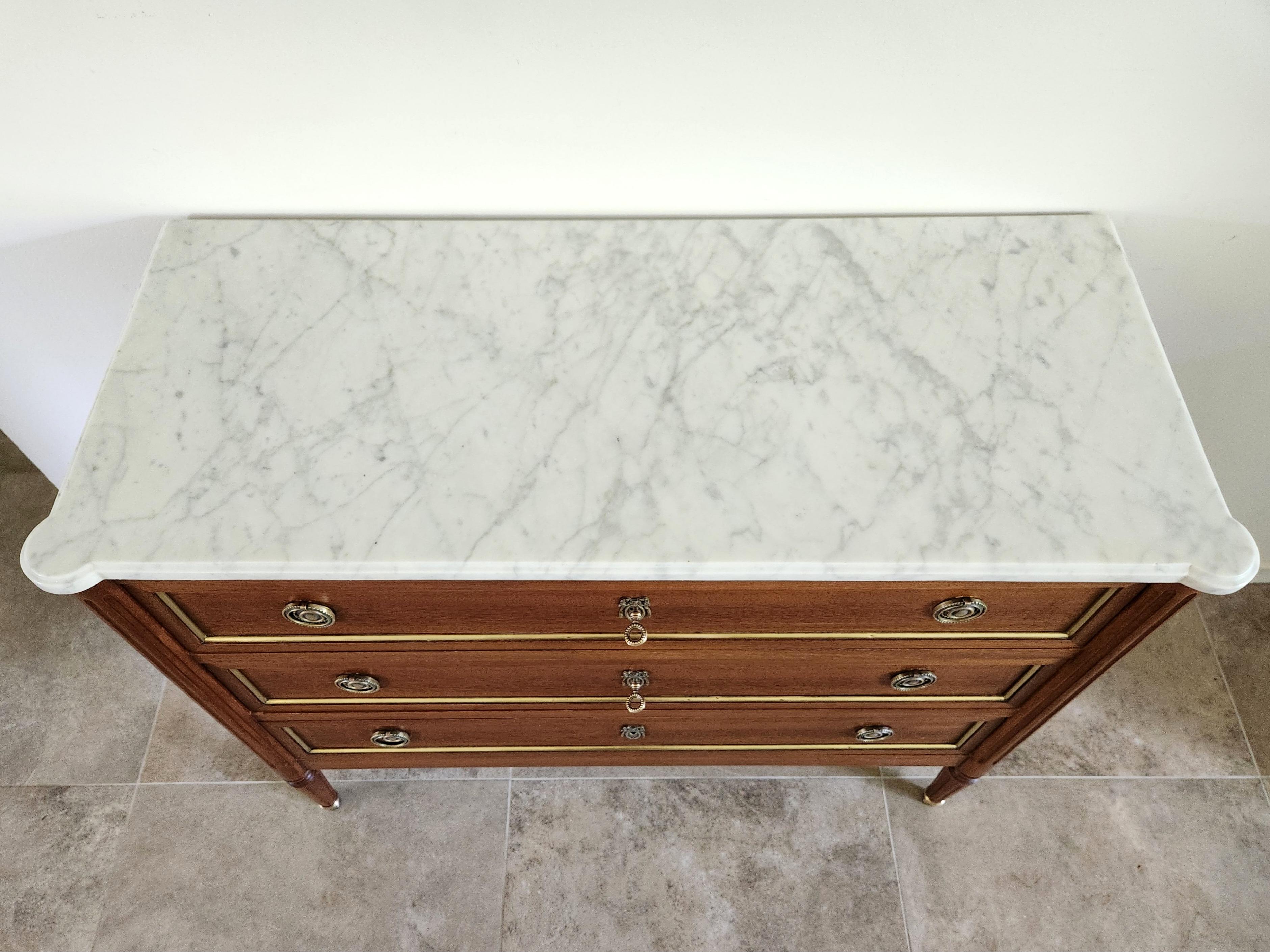 Antique French Louis XVI Commode Chest Of Drawers, Marble & Bronze For Sale 2