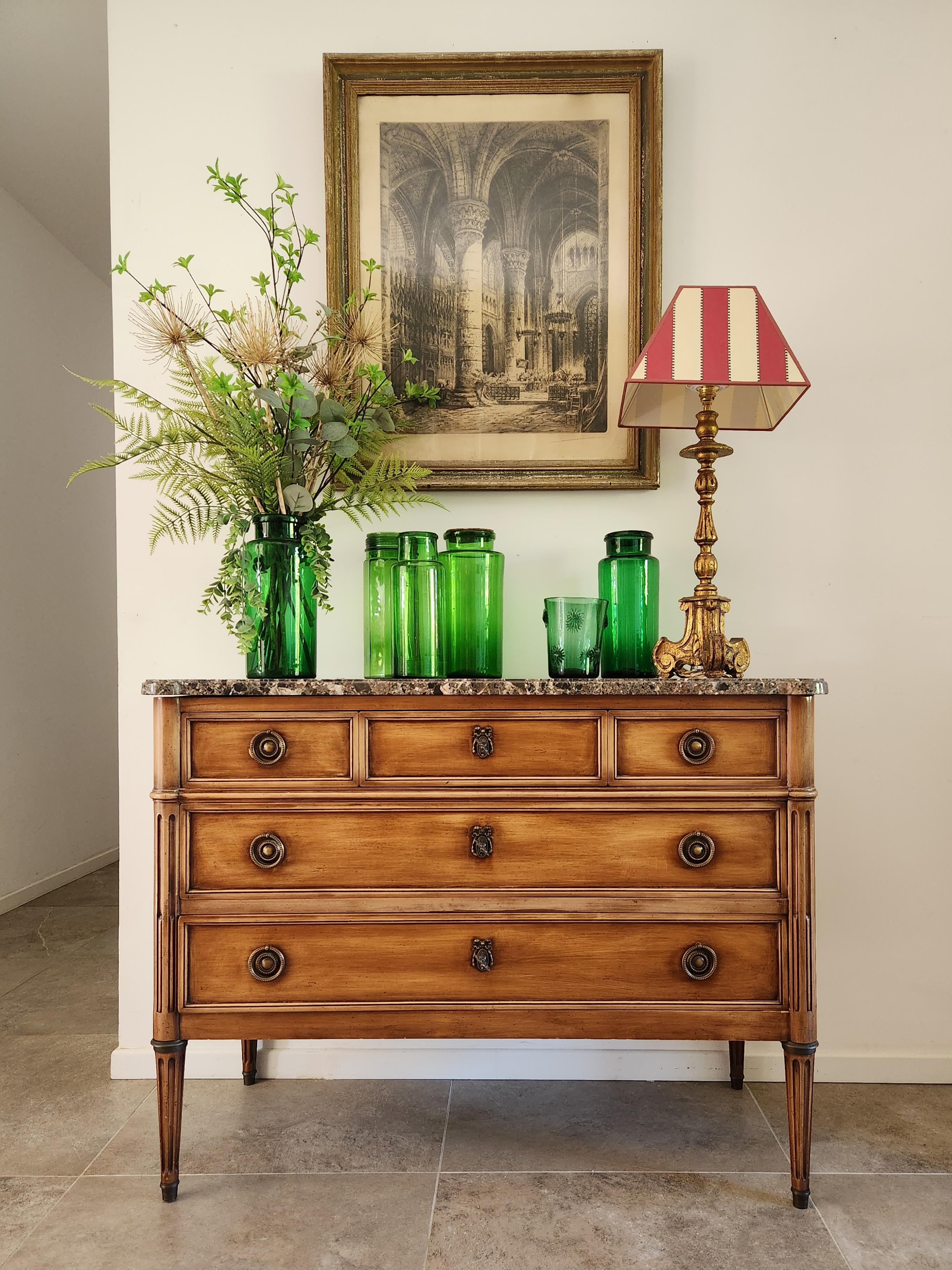 Antique French Louis XVI Commode Chest Of Drawers, Marbre & Bronze in vendita 5