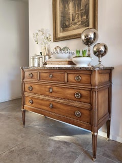 Antique French Louis XVI Commode Chest Of Drawers, Marbre & Bronze