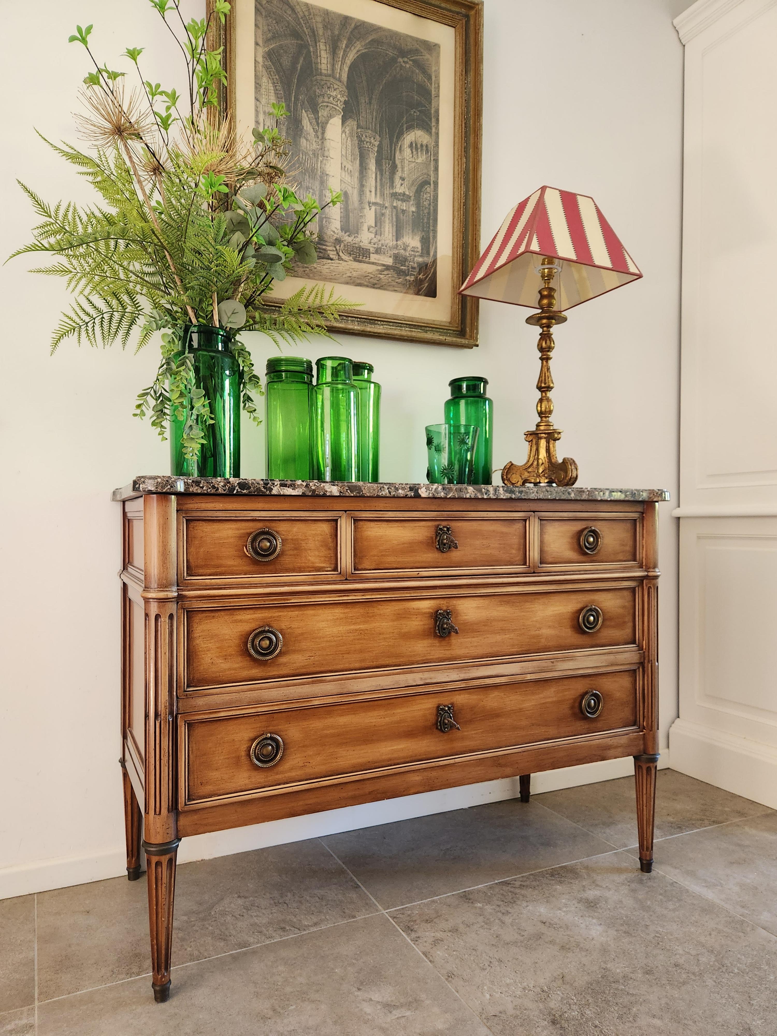 Luigi XVI Antique French Louis XVI Commode Chest Of Drawers, Marbre & Bronze in vendita