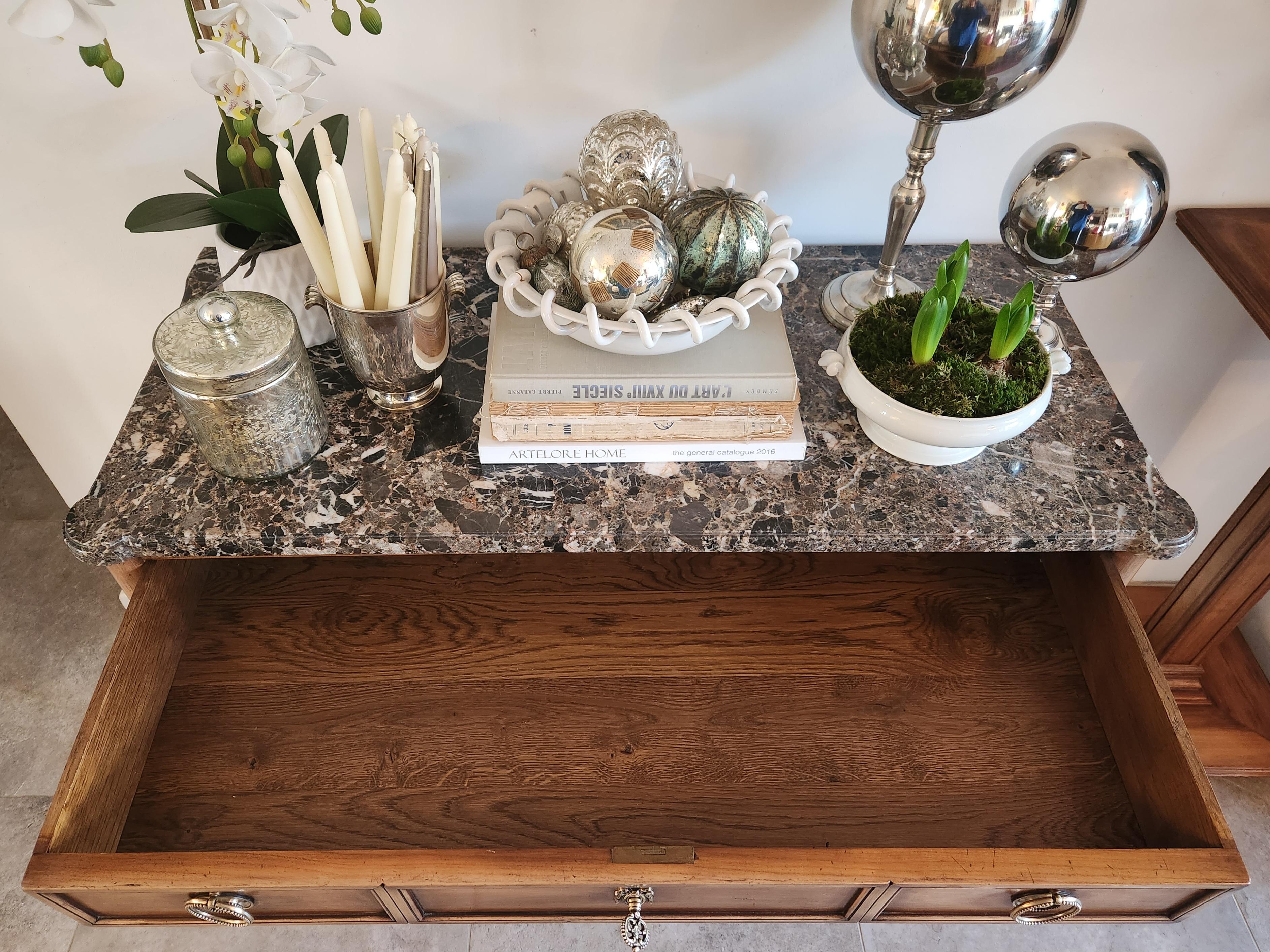 Francese Antique French Louis XVI Commode Chest Of Drawers, Marbre & Bronze in vendita