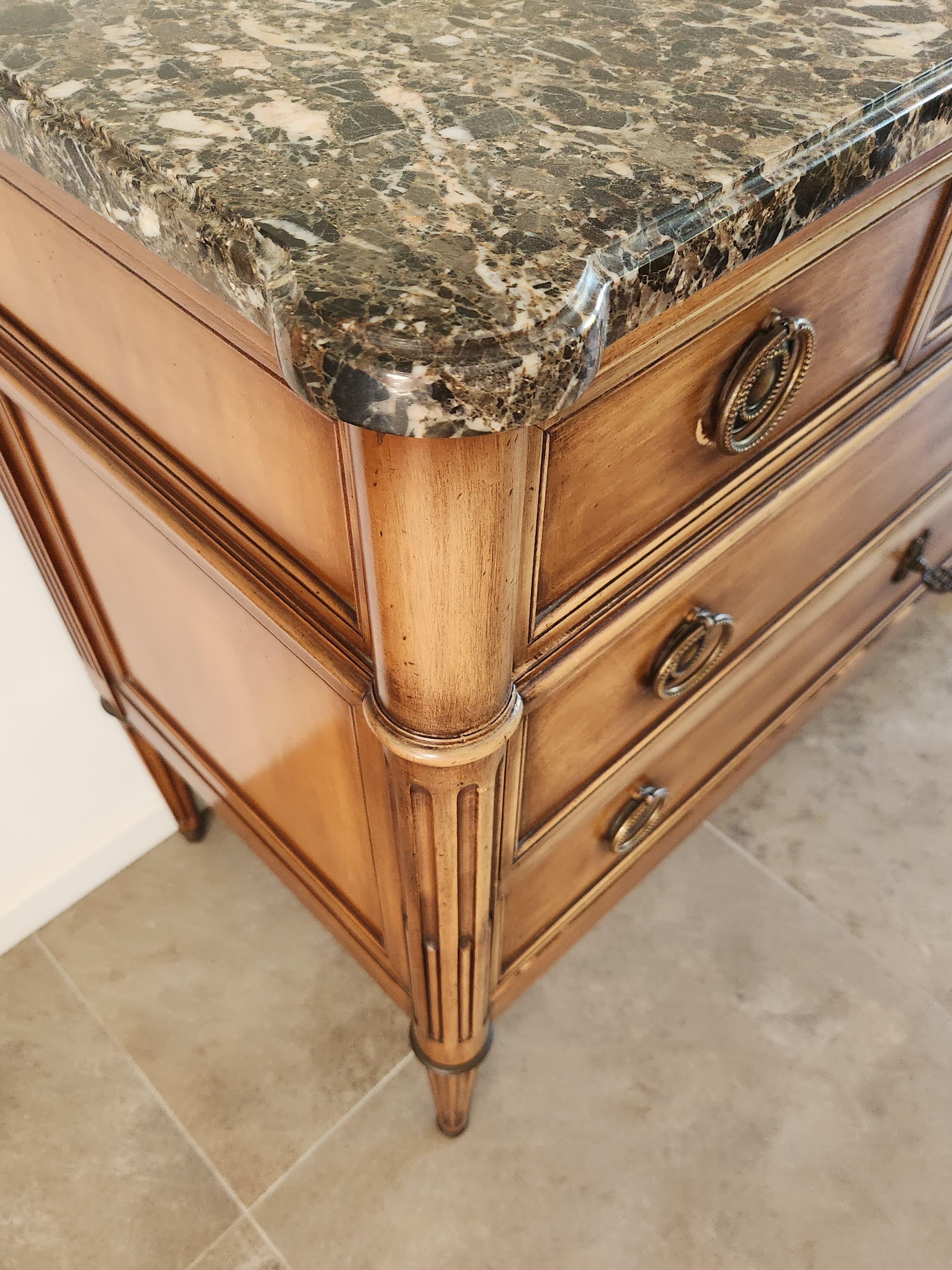 Antique French Louis XVI Commode Chest Of Drawers, Marbre & Bronze In condizioni buone in vendita a Senonches, Centre-Val de Loire