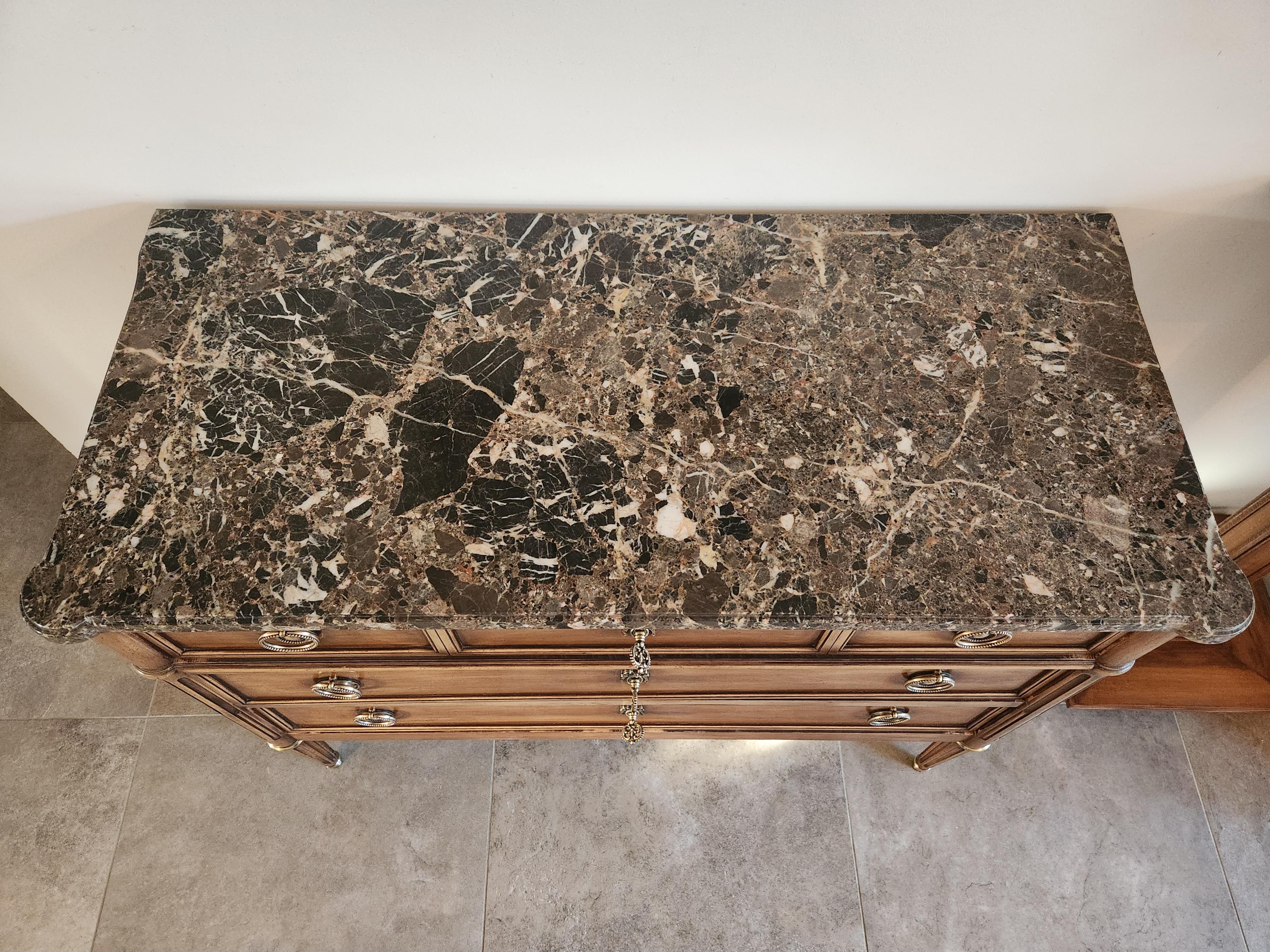 Antique French Louis XVI Commode Chest Of Drawers, Marbre & Bronze In condizioni buone in vendita a Senonches, Centre-Val de Loire