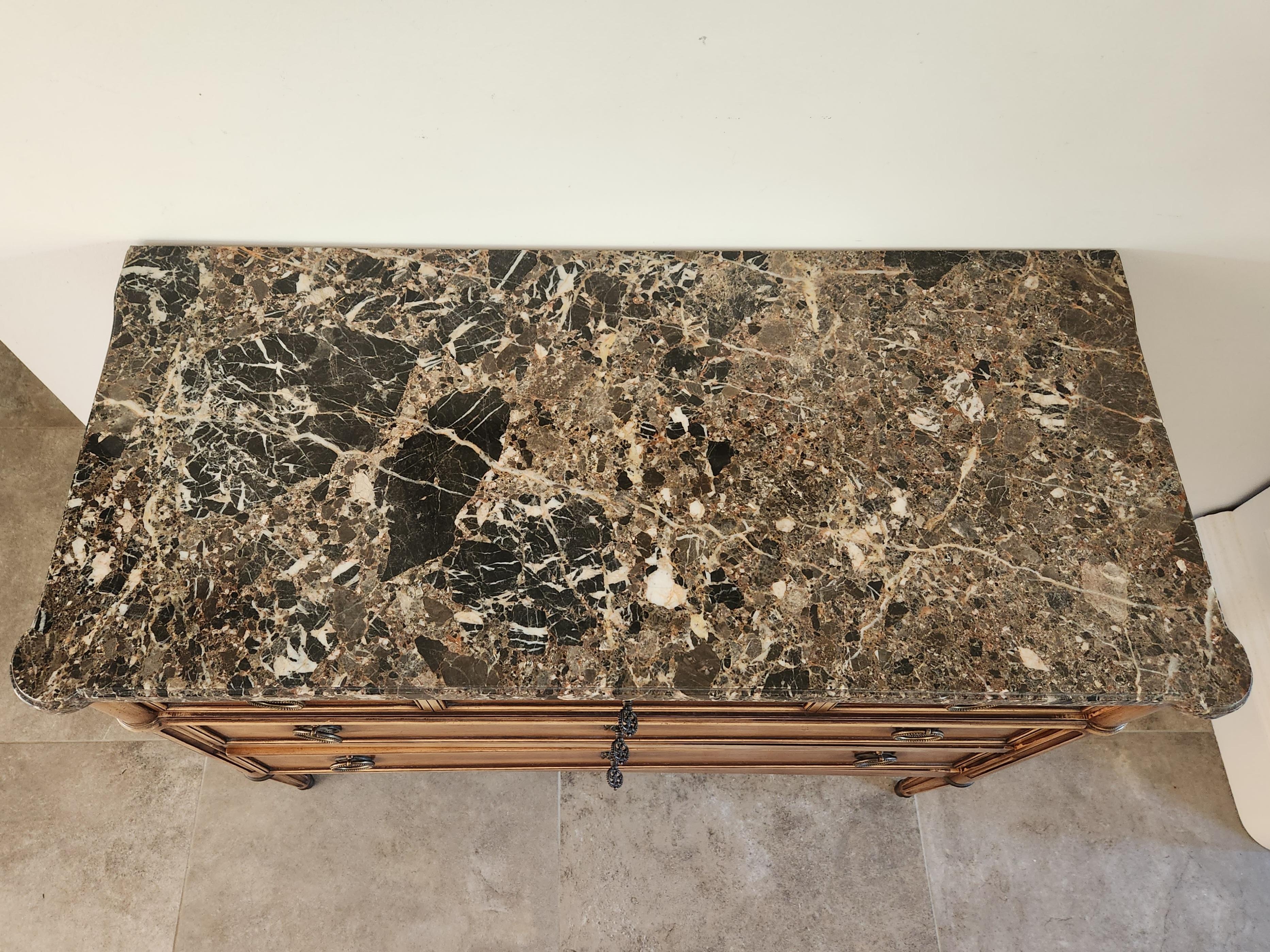 Inizio XX secolo Antique French Louis XVI Commode Chest Of Drawers, Marbre & Bronze in vendita