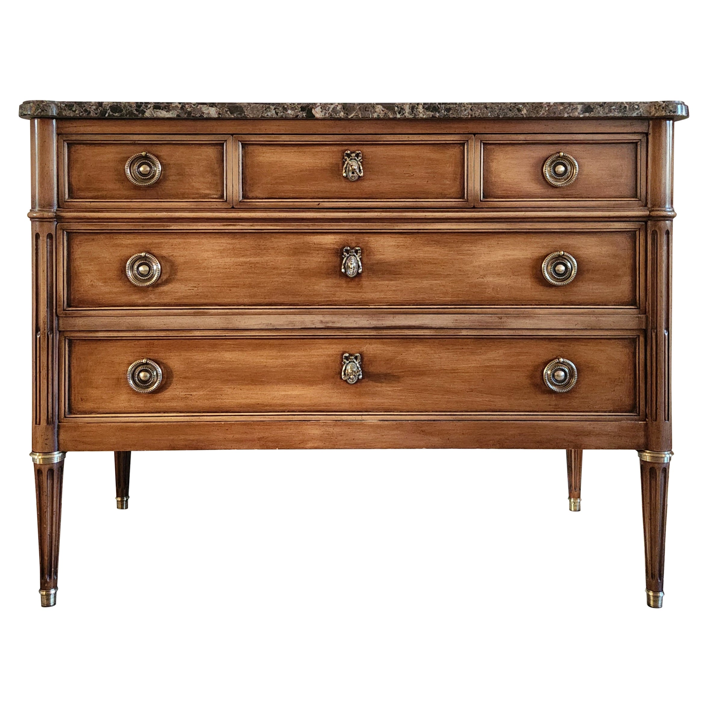 Antique French Louis XVI Commode Chest Of Drawers, Marbre
Bronze