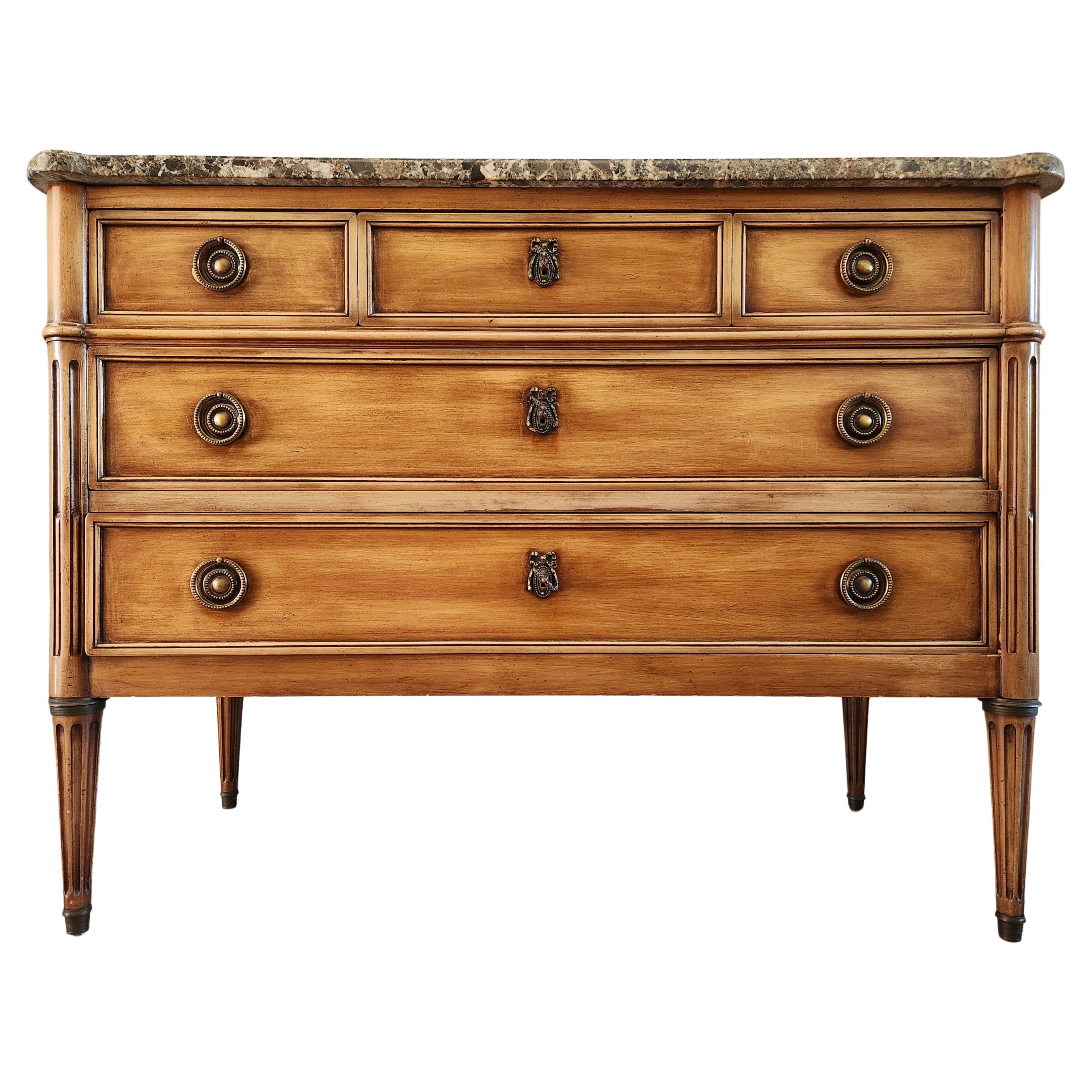 Antique French Louis XVI Commode Chest Of Drawers, Marbre & Bronze