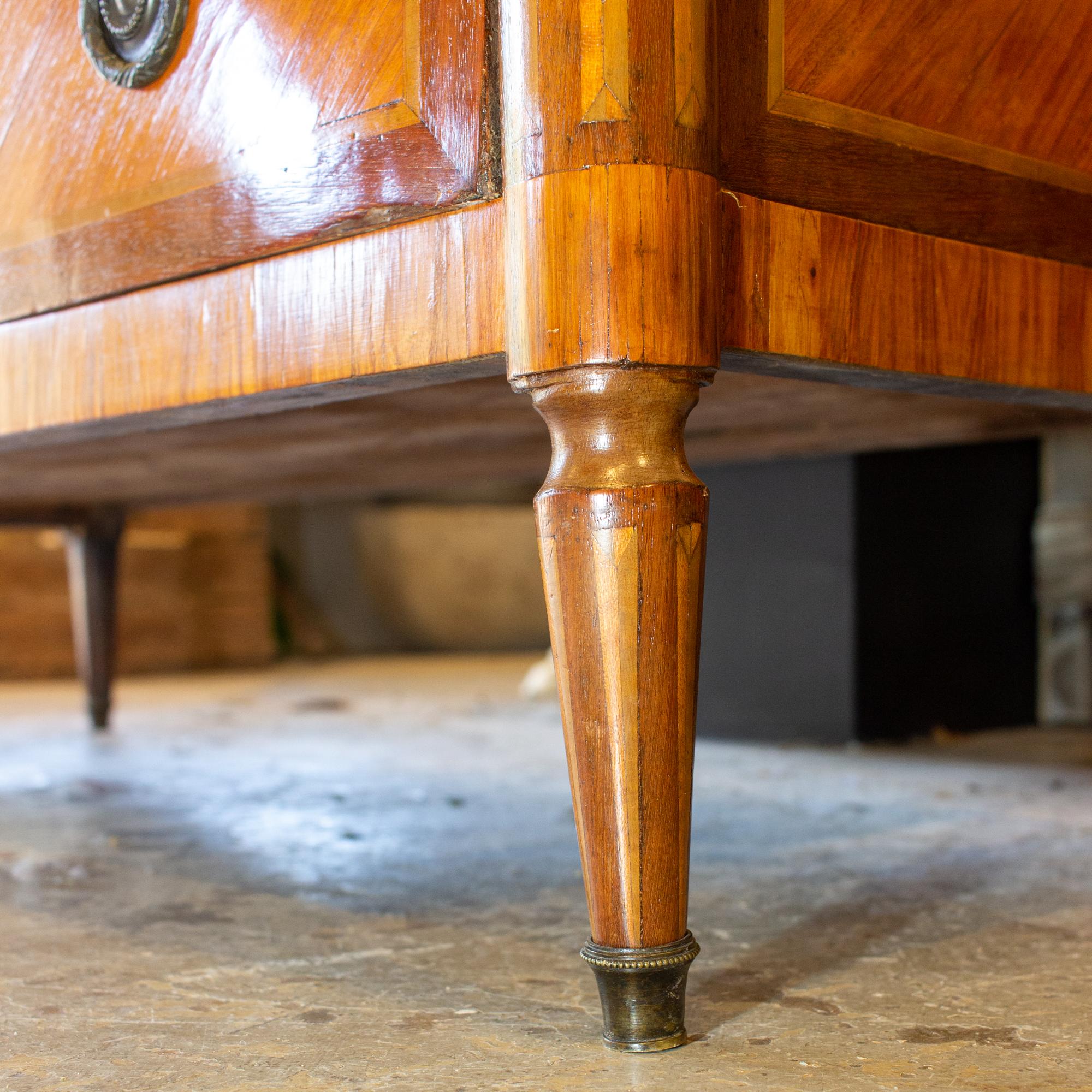 Antique French Louis XVI Commode with Veneer Marquetry and Belgian Marble Top 2