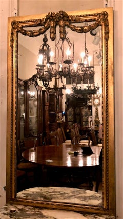 Antique French Louis XVI Marble-Top Giltwood Console Table and Mirror circa 1860