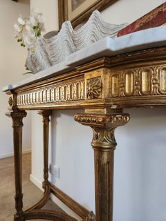 Antique French Louis XVI Console, Gilded Wood & Carrara Marble