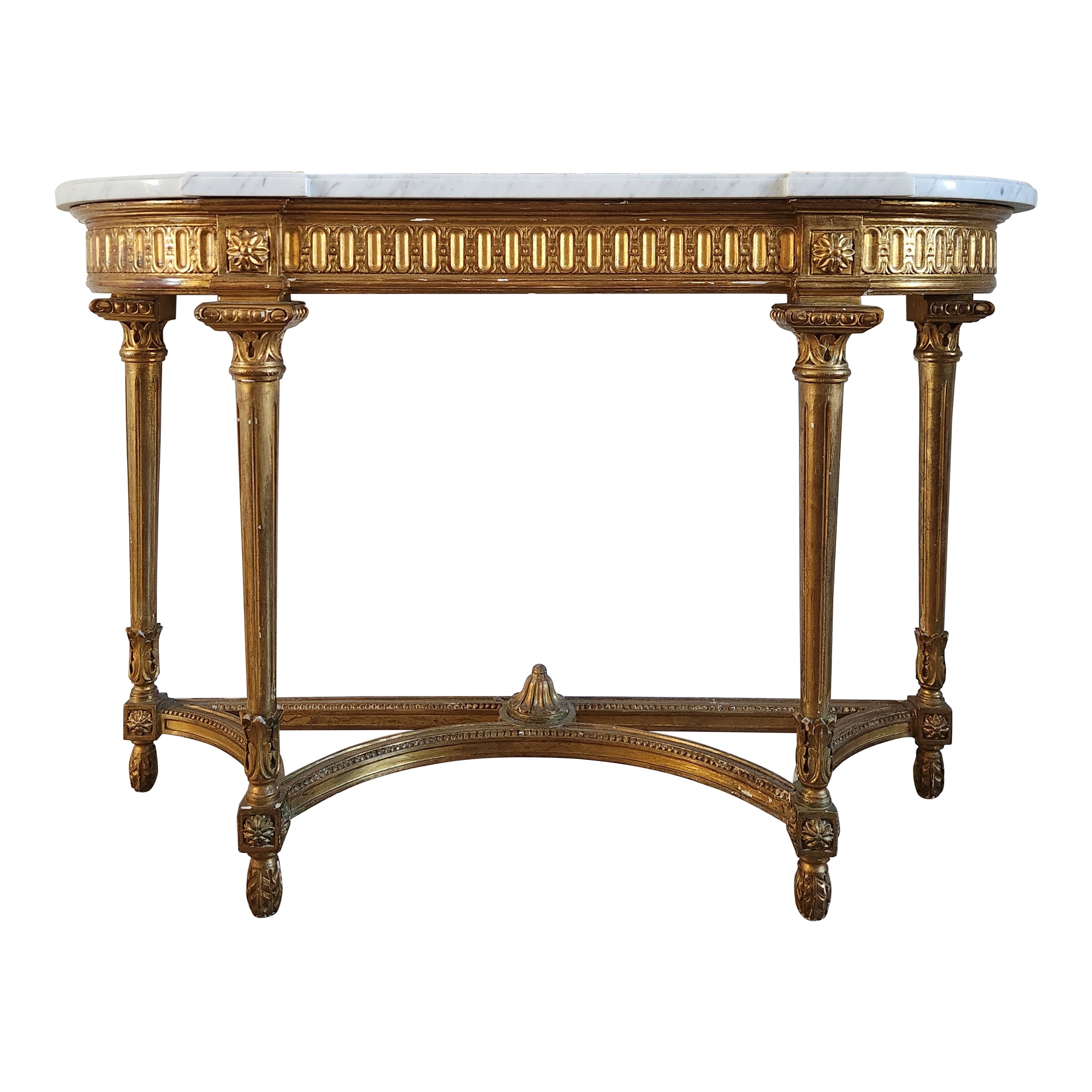 Antique French Louis XVI Console, Gilded Wood 
Carrara Marble For Sale